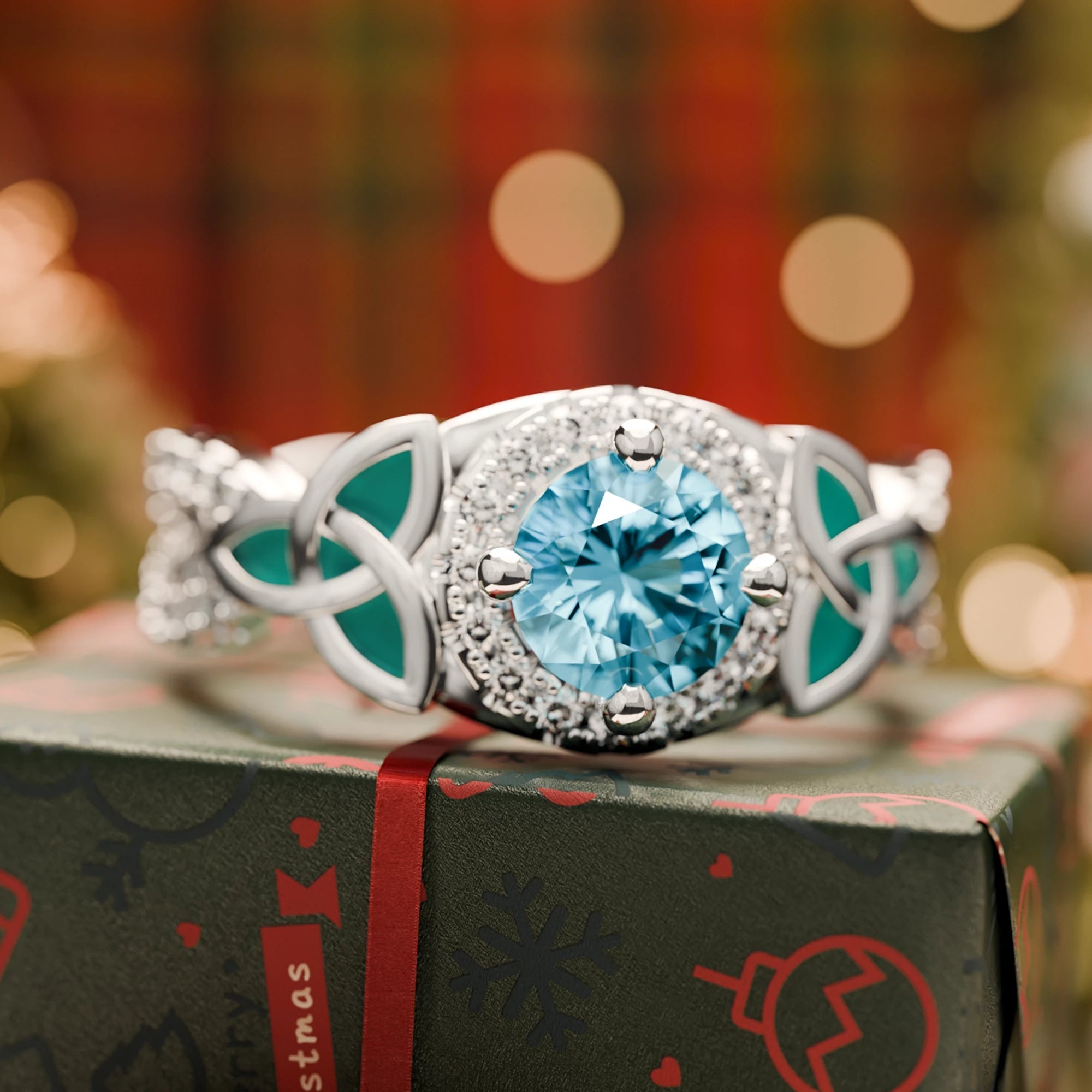 Interwoven Lucky Leaf Ring - Aquamarine - Serene Western