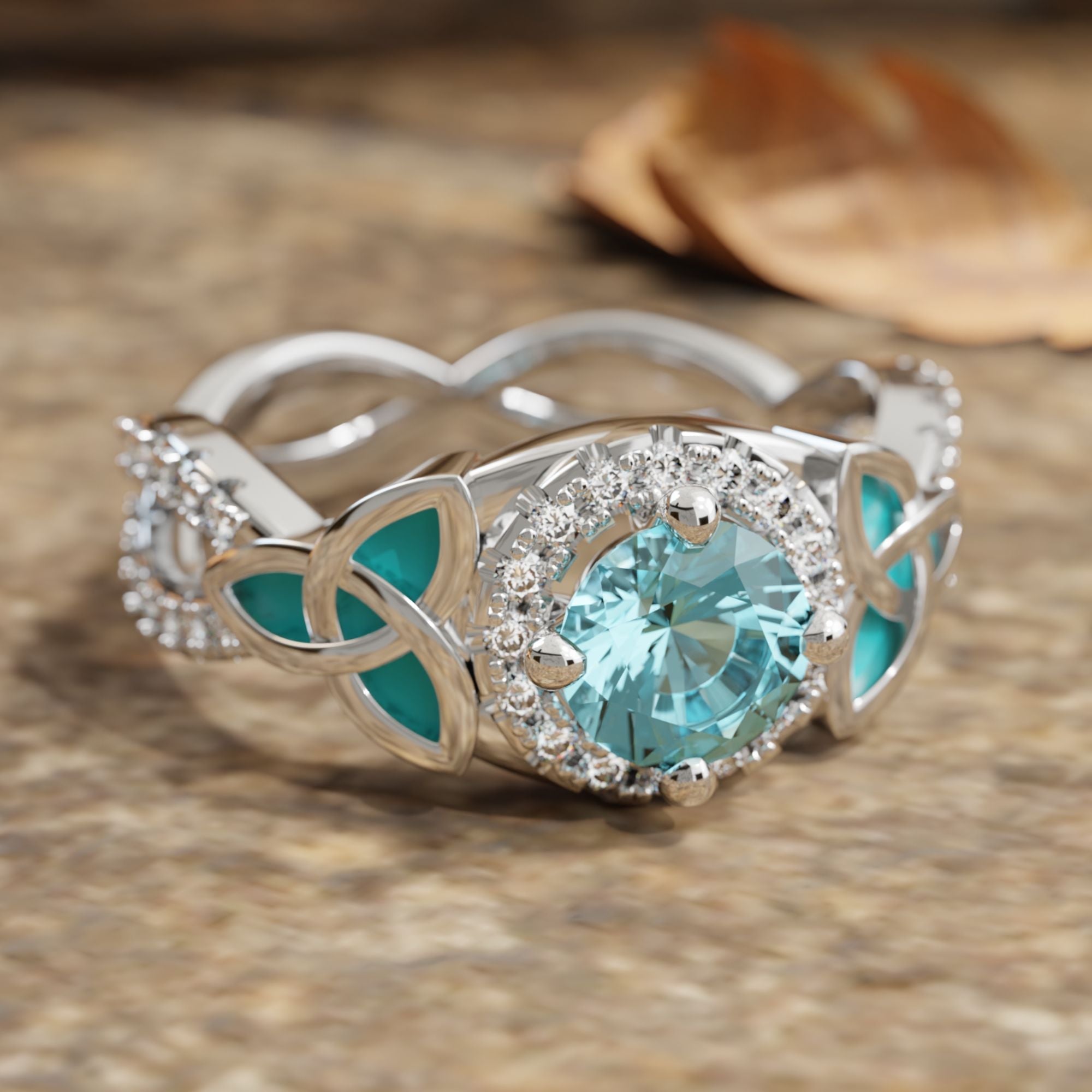 Interwoven Lucky Leaf Ring - Aquamarine - Serene Western