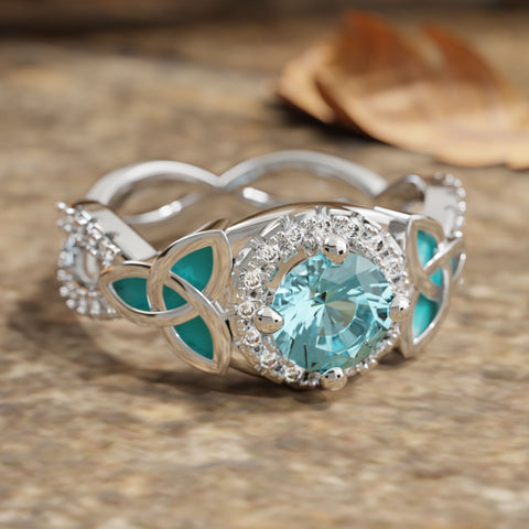 Interwoven Lucky Leaf Ring - Aquamarine