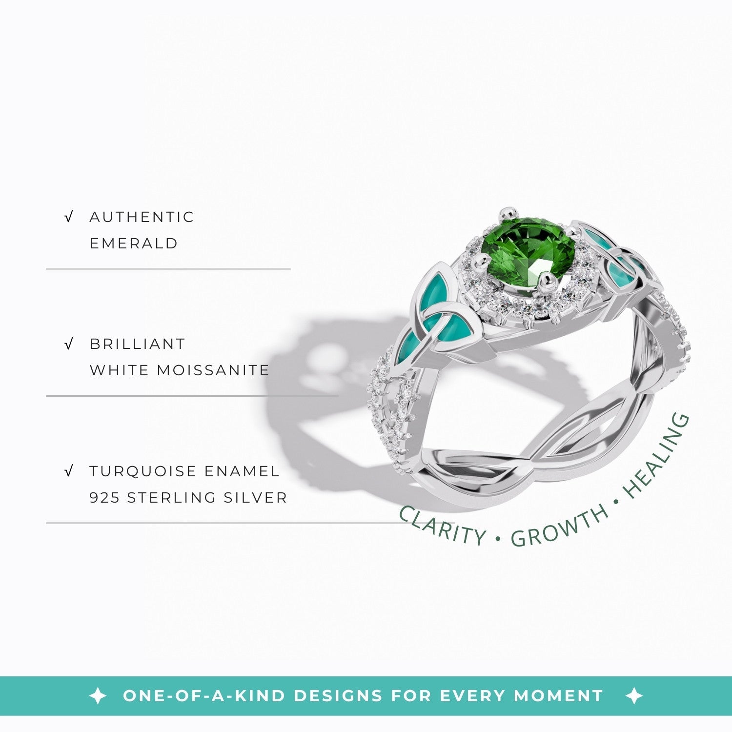 Interwoven Lucky Leaf Ring -  Emerald - Serene Western