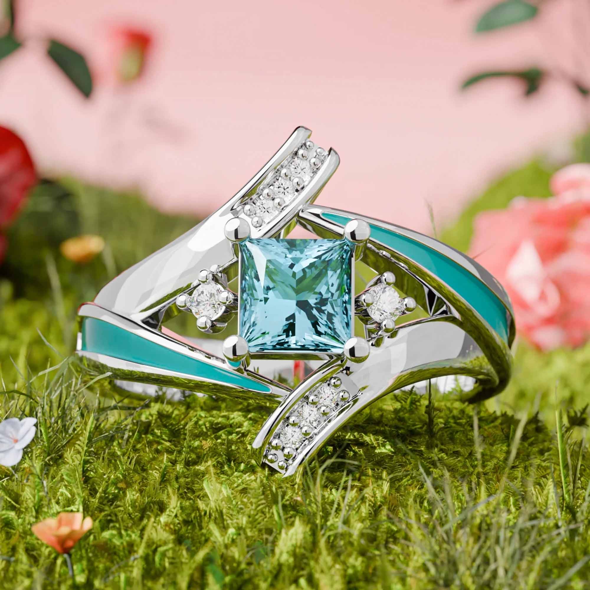 Milky Way Kiss Ring - Aquamarine - Serene Western