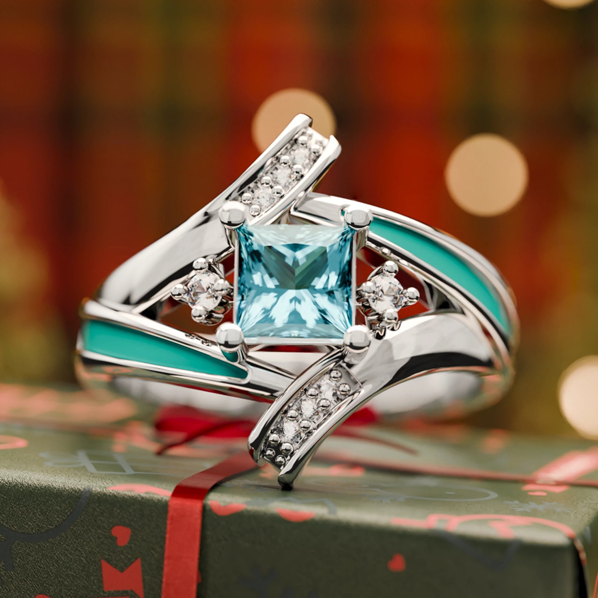 Milky Way Kiss Ring - Aquamarine - Serene Western