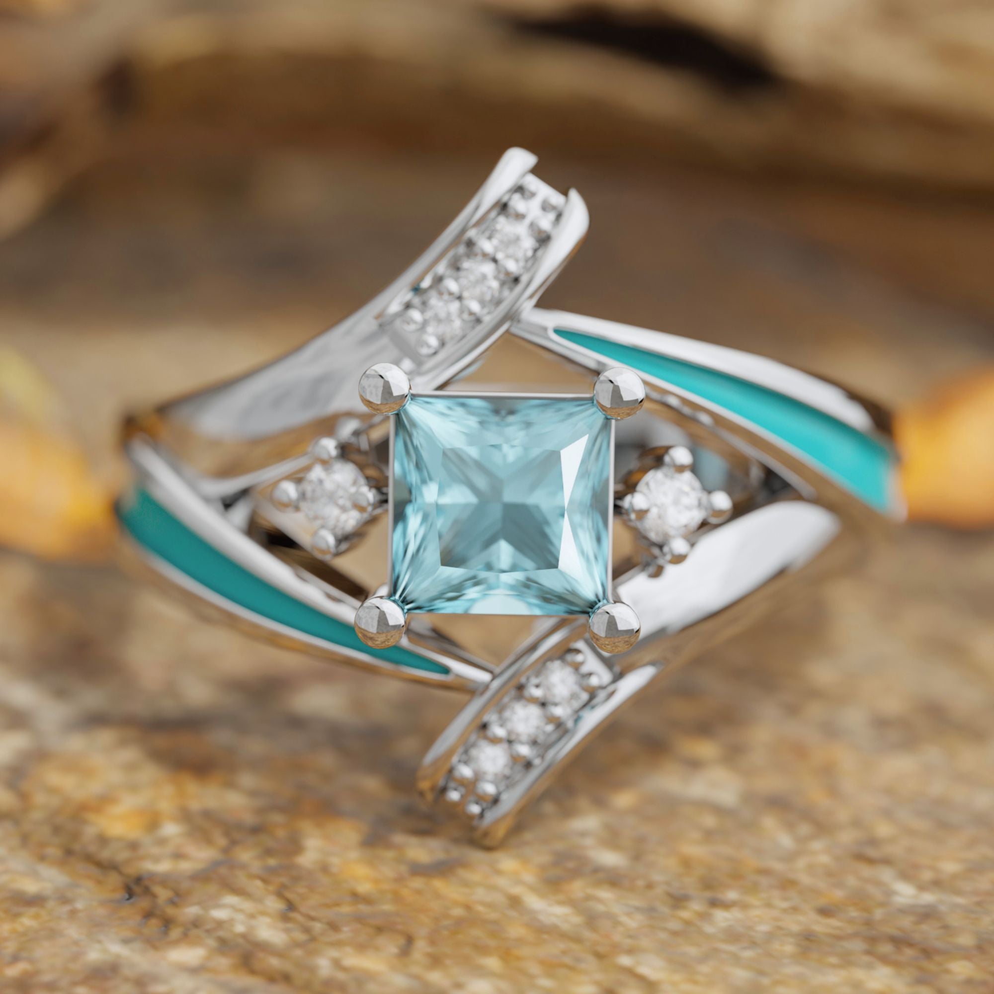 Milky Way Kiss Ring - Aquamarine - Serene Western