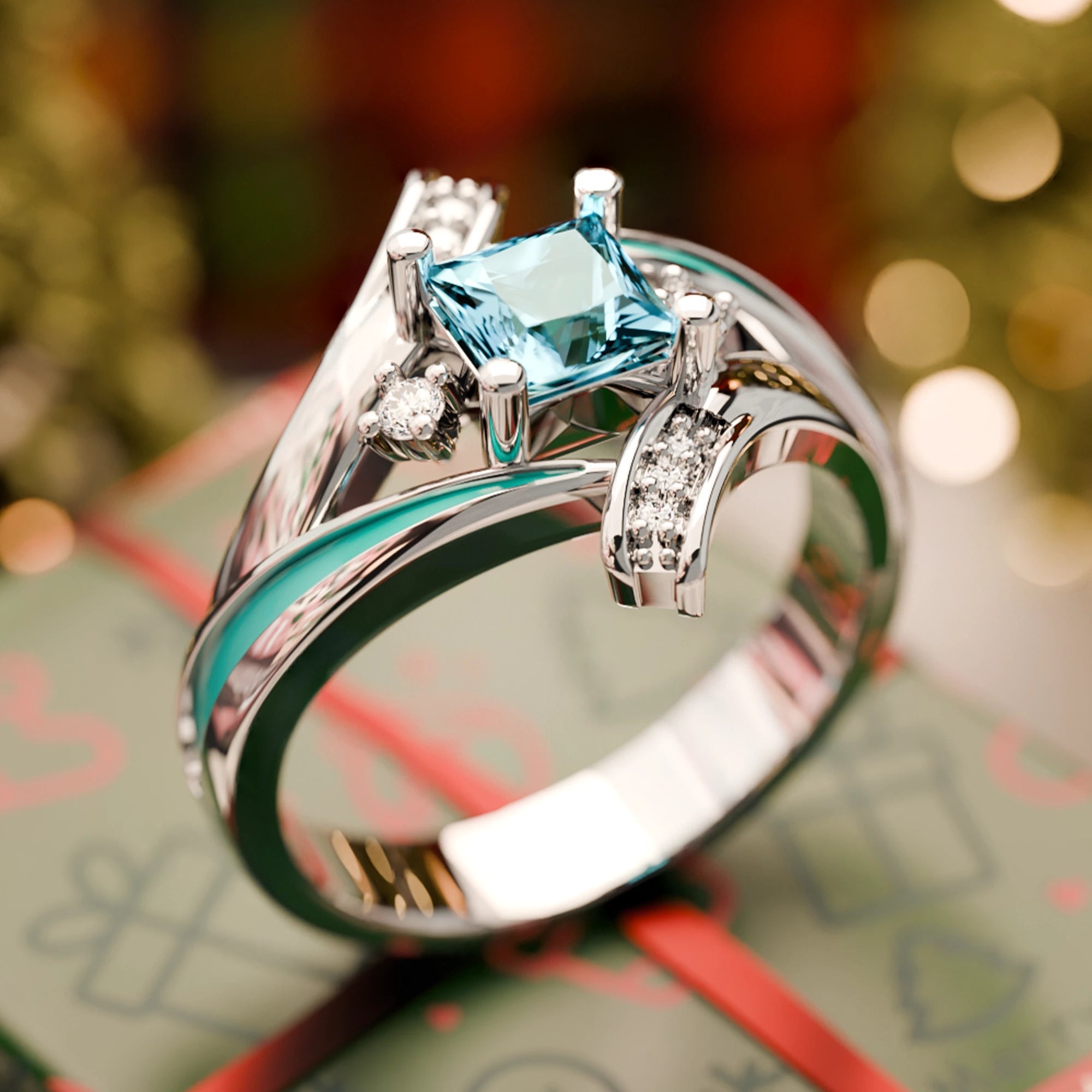 Milky Way Kiss Ring - Aquamarine - Serene Western