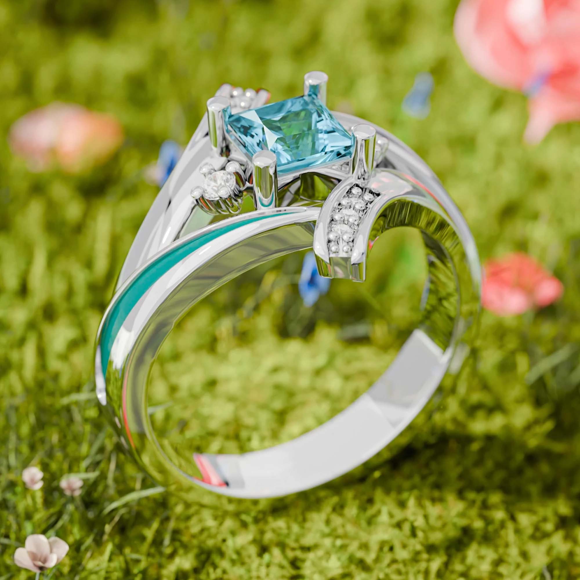 Milky Way Kiss Ring - Aquamarine - Serene Western