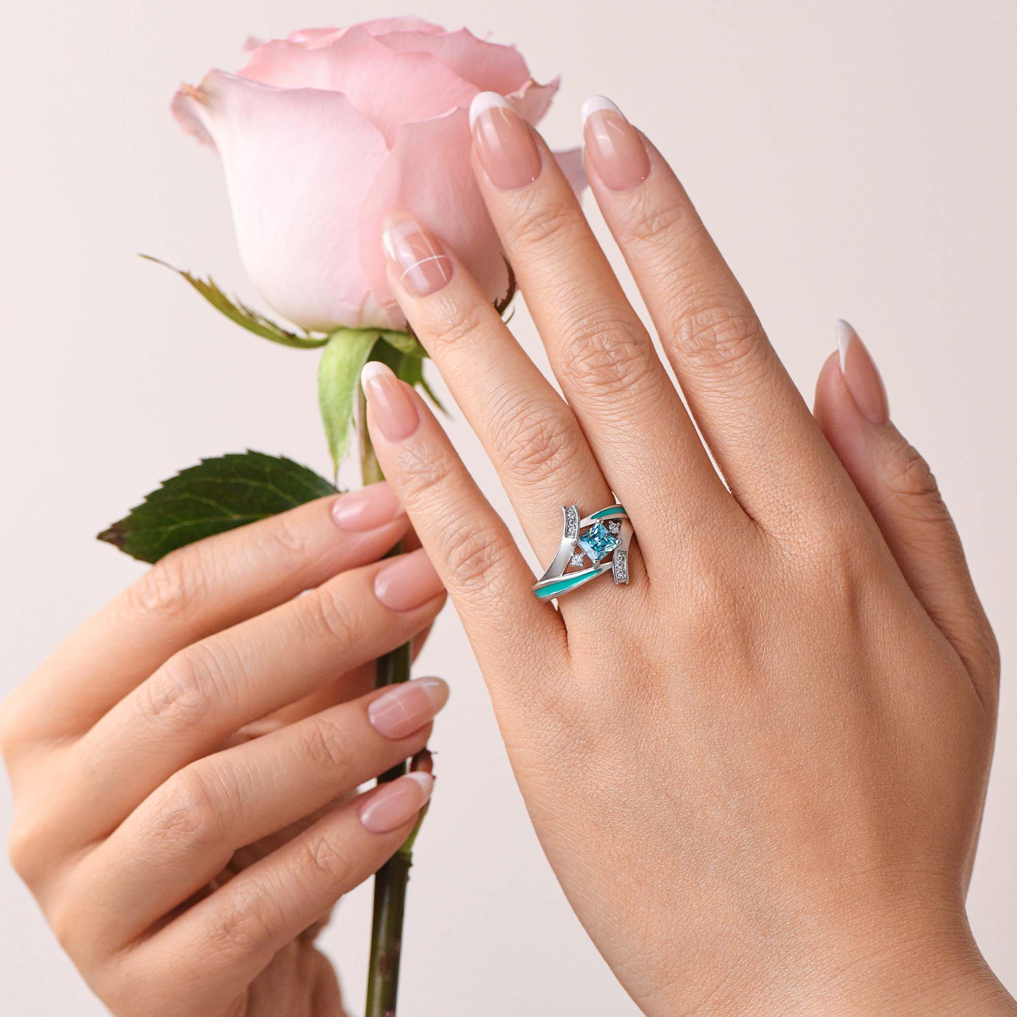 Milky Way Kiss Ring - Aquamarine - Serene Western