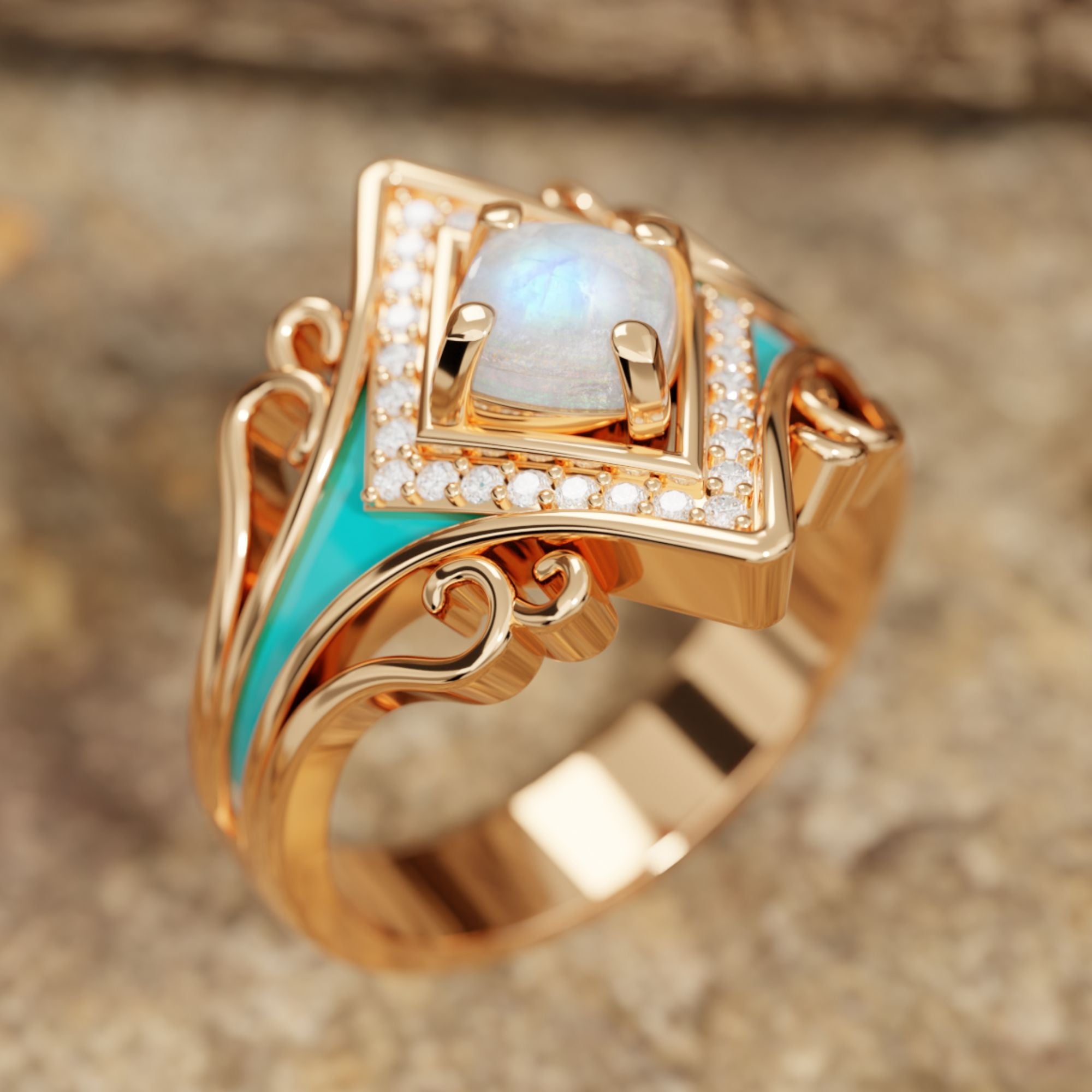 Oasis Wave Ring - Moonstone - Serene Western