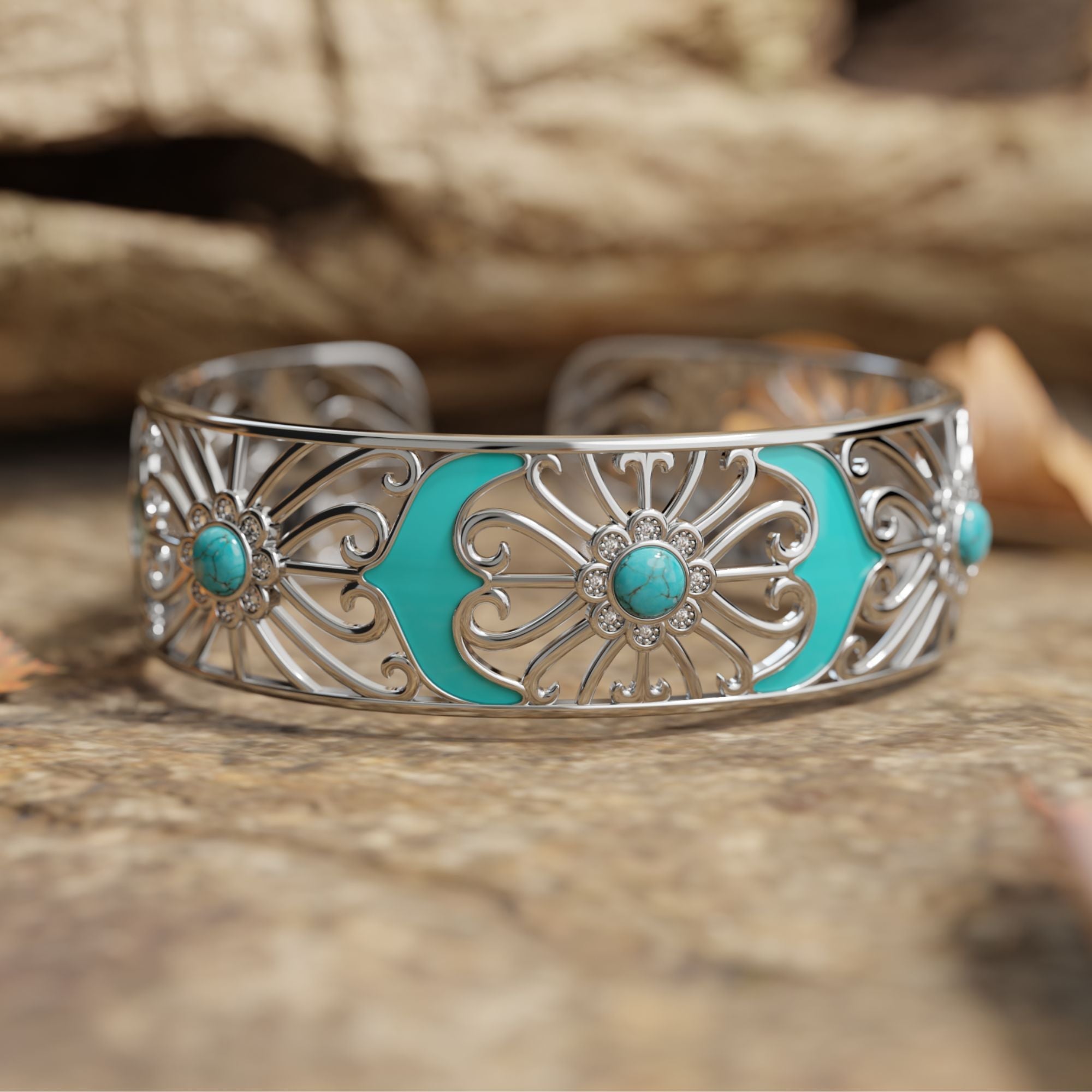 Sterling Silver Flower Cuff Bracelet (No selling stone)