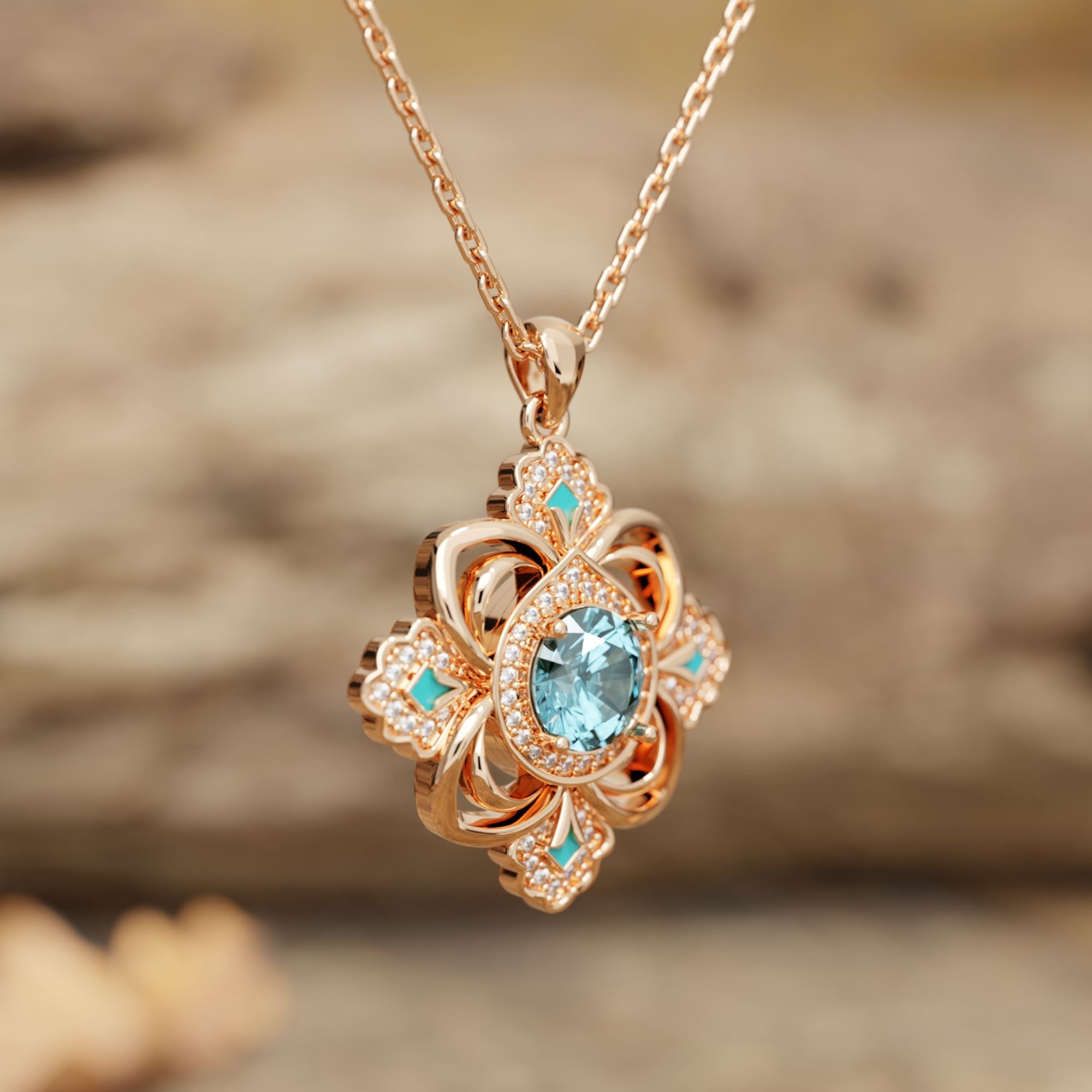 Prairie Insignia Necklace - Aquamarine - Serene Western