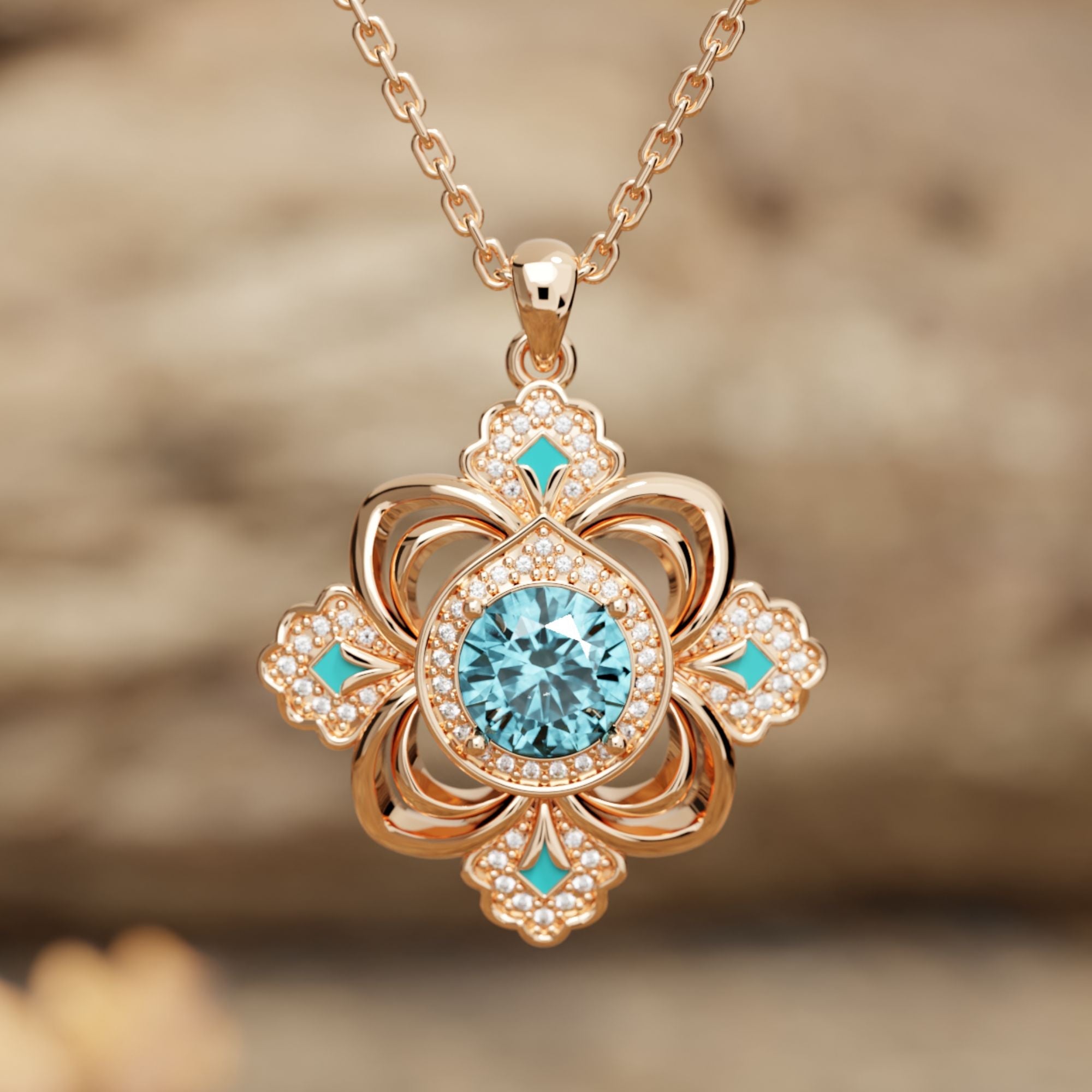 Prairie Insignia Necklace - Aquamarine - Serene Western