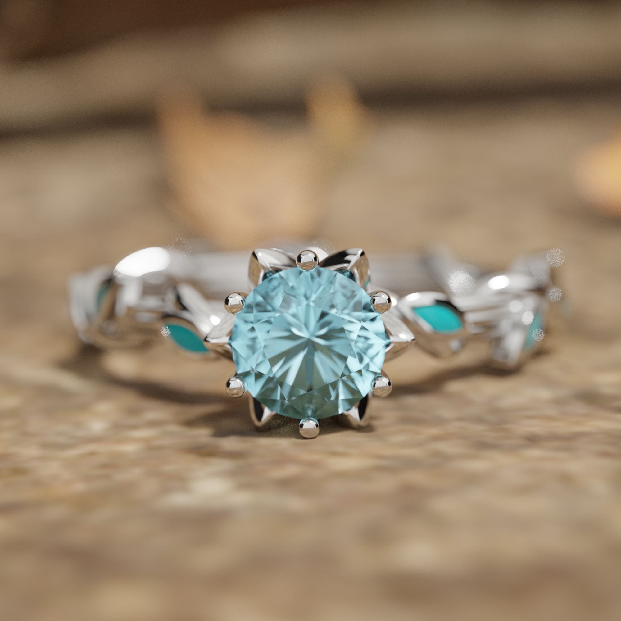 Promise Rose Ring - Aquamarine - Serene Western