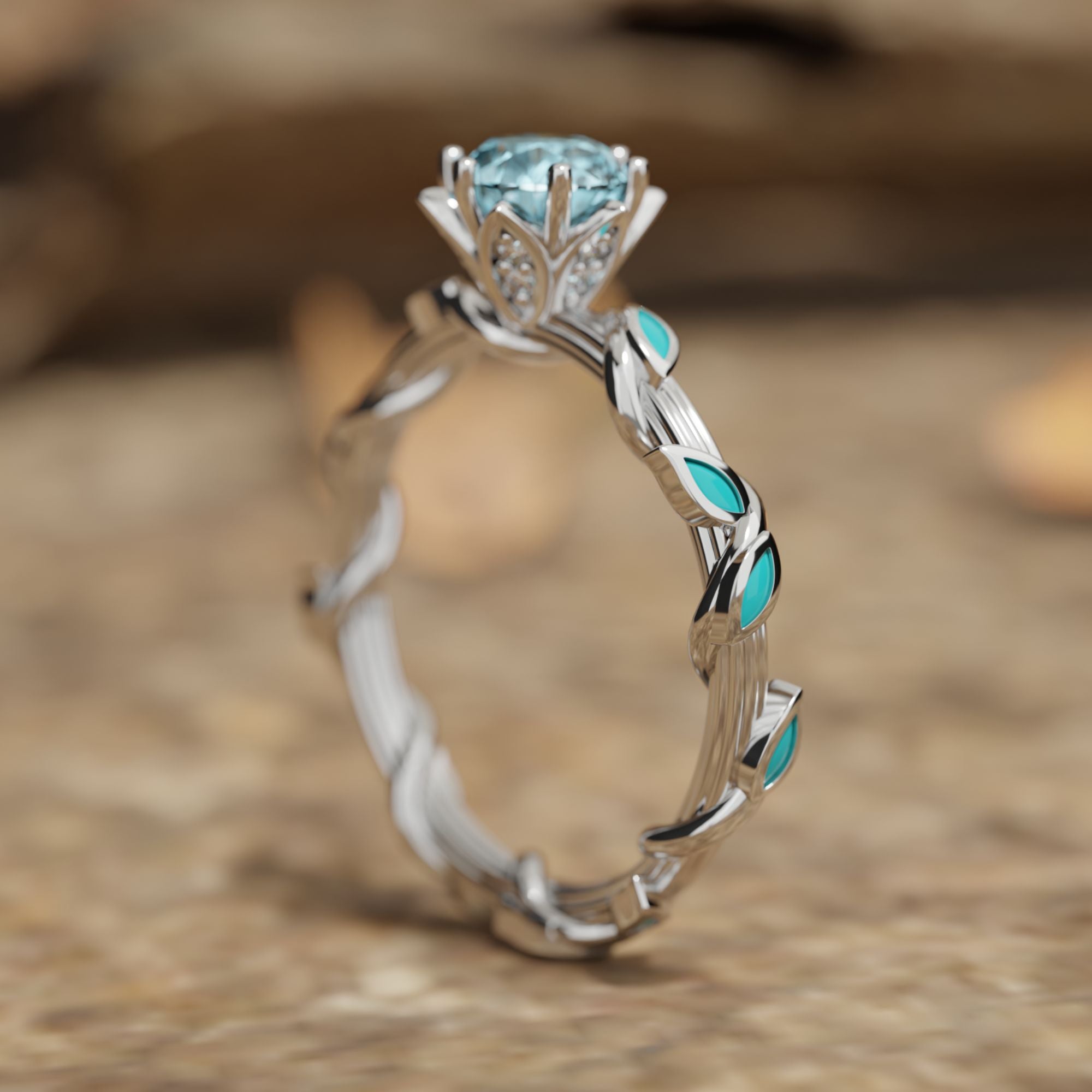 Promise Rose Ring - Aquamarine - Serene Western