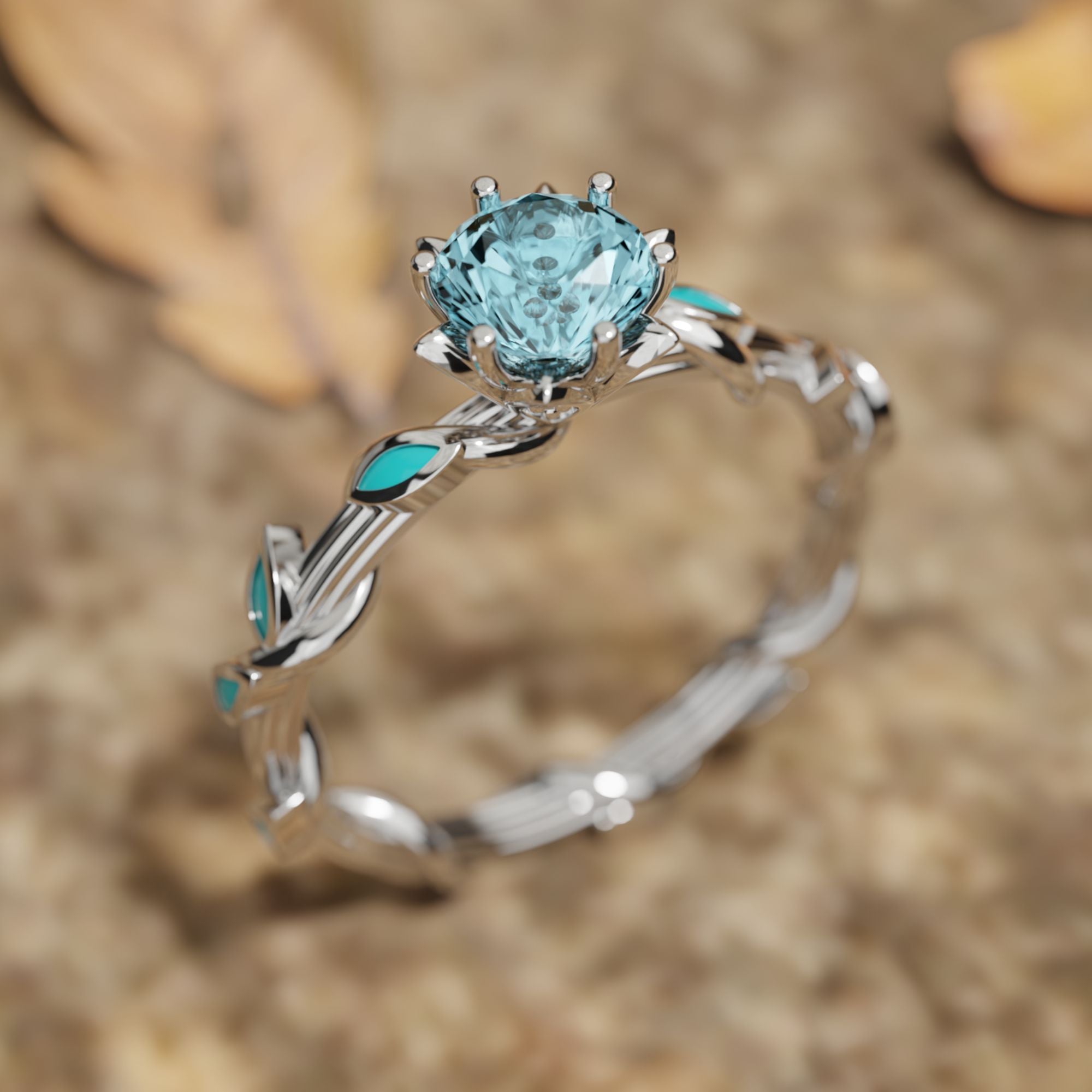 Unique sterling ring with store rose pattern and small turquoise. Size 7