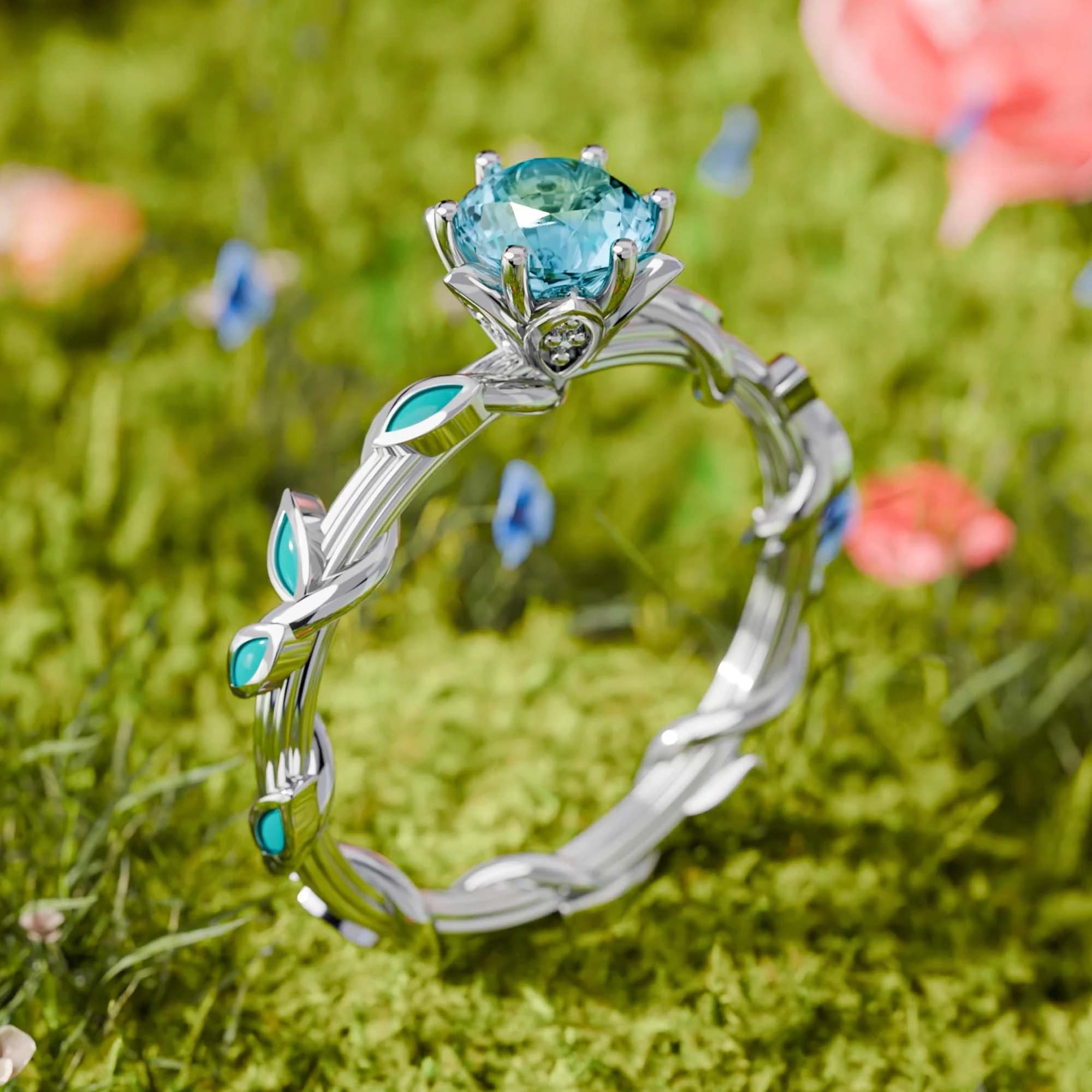 Promise Rose Ring - Aquamarine - Serene Western