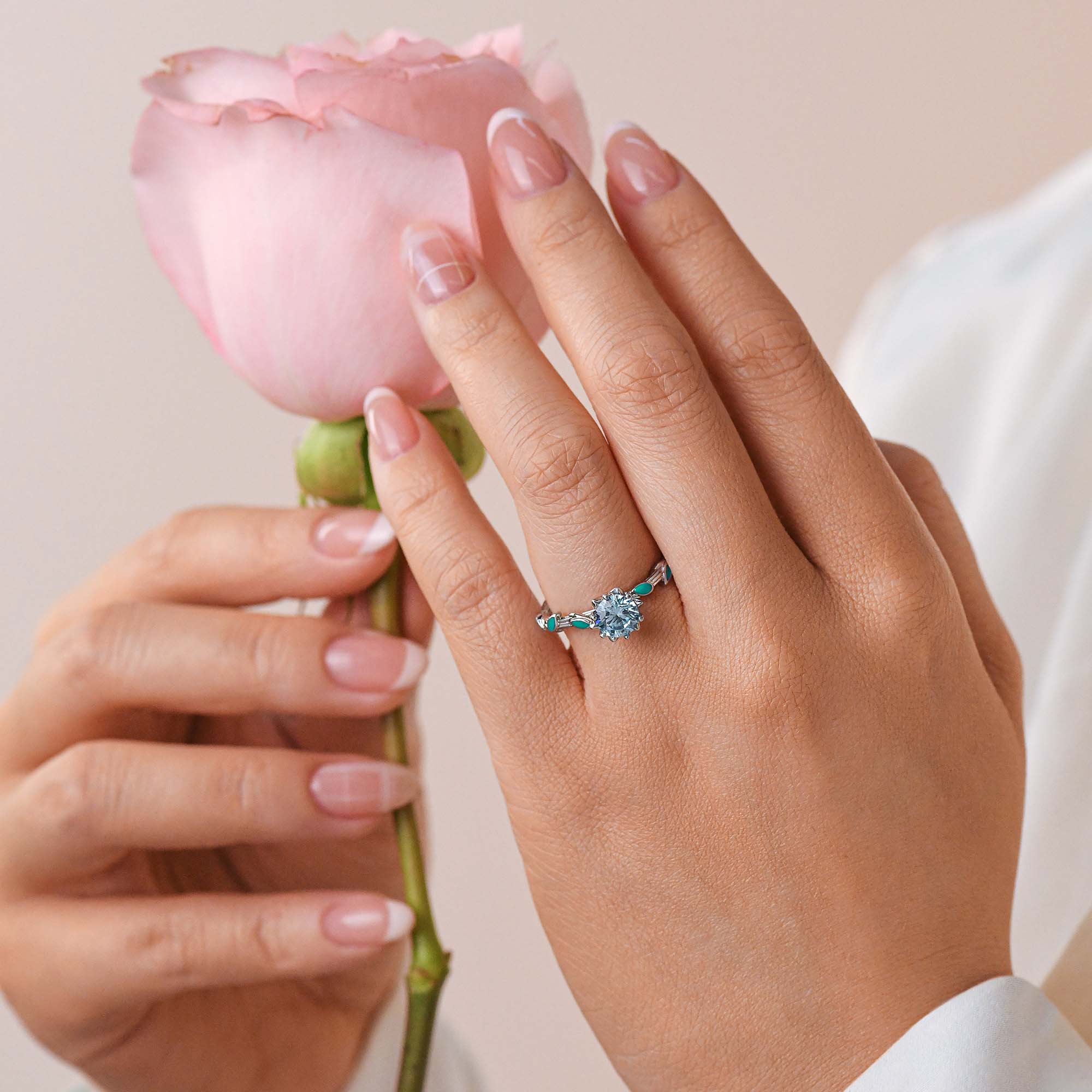 Promise Rose Ring - Aquamarine - Serene Western