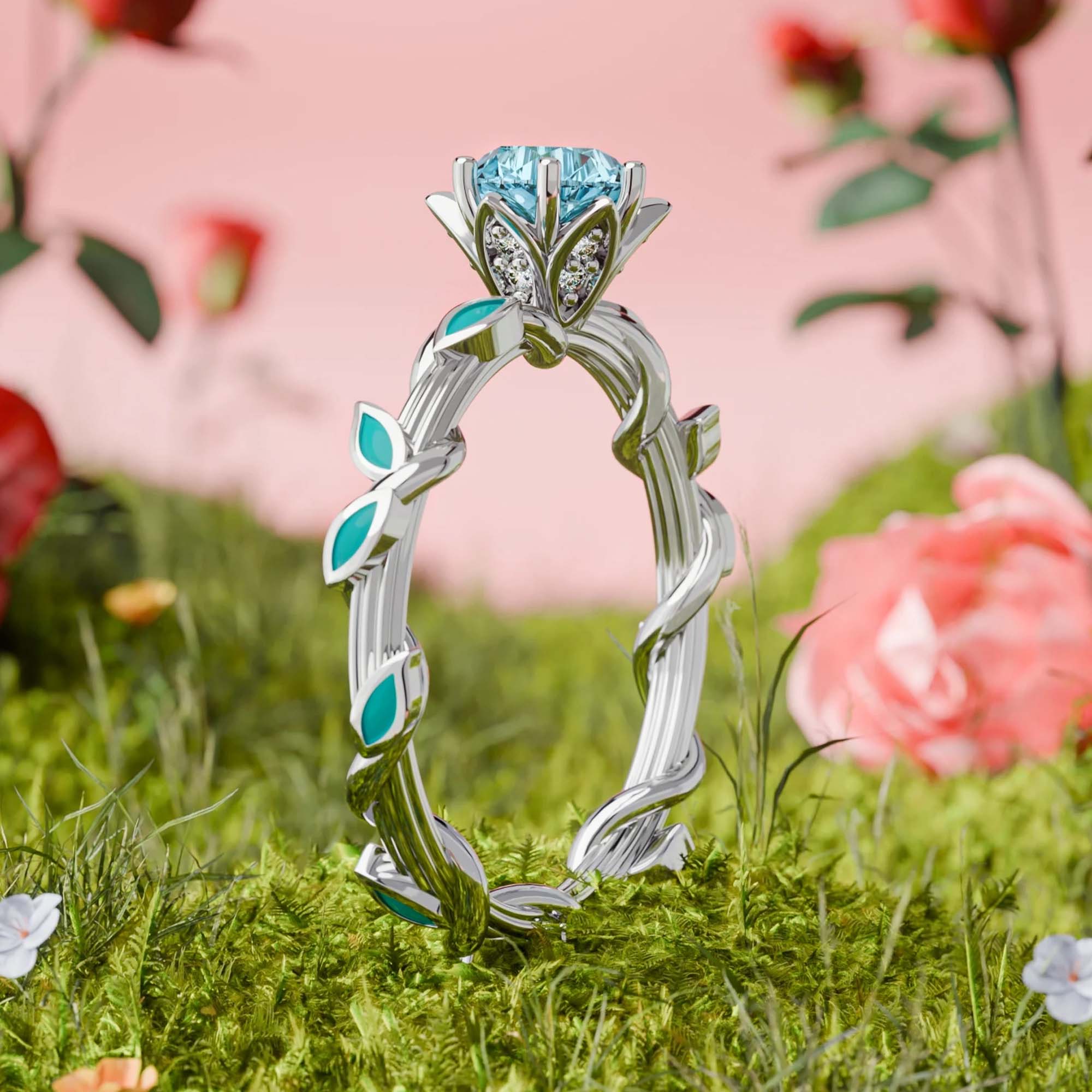 Promise Rose Ring - Aquamarine - Serene Western