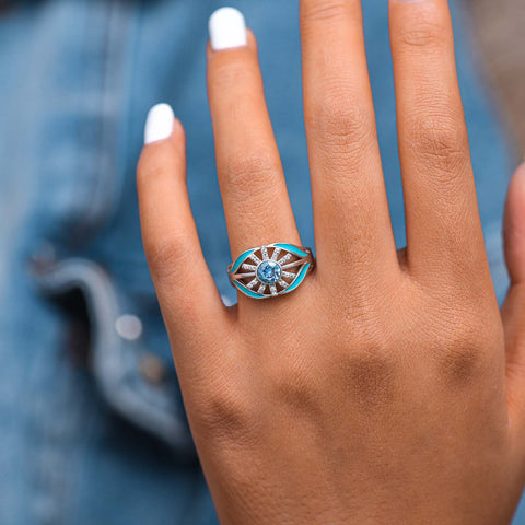 Radiant Sunburst Ring - Aquamarine