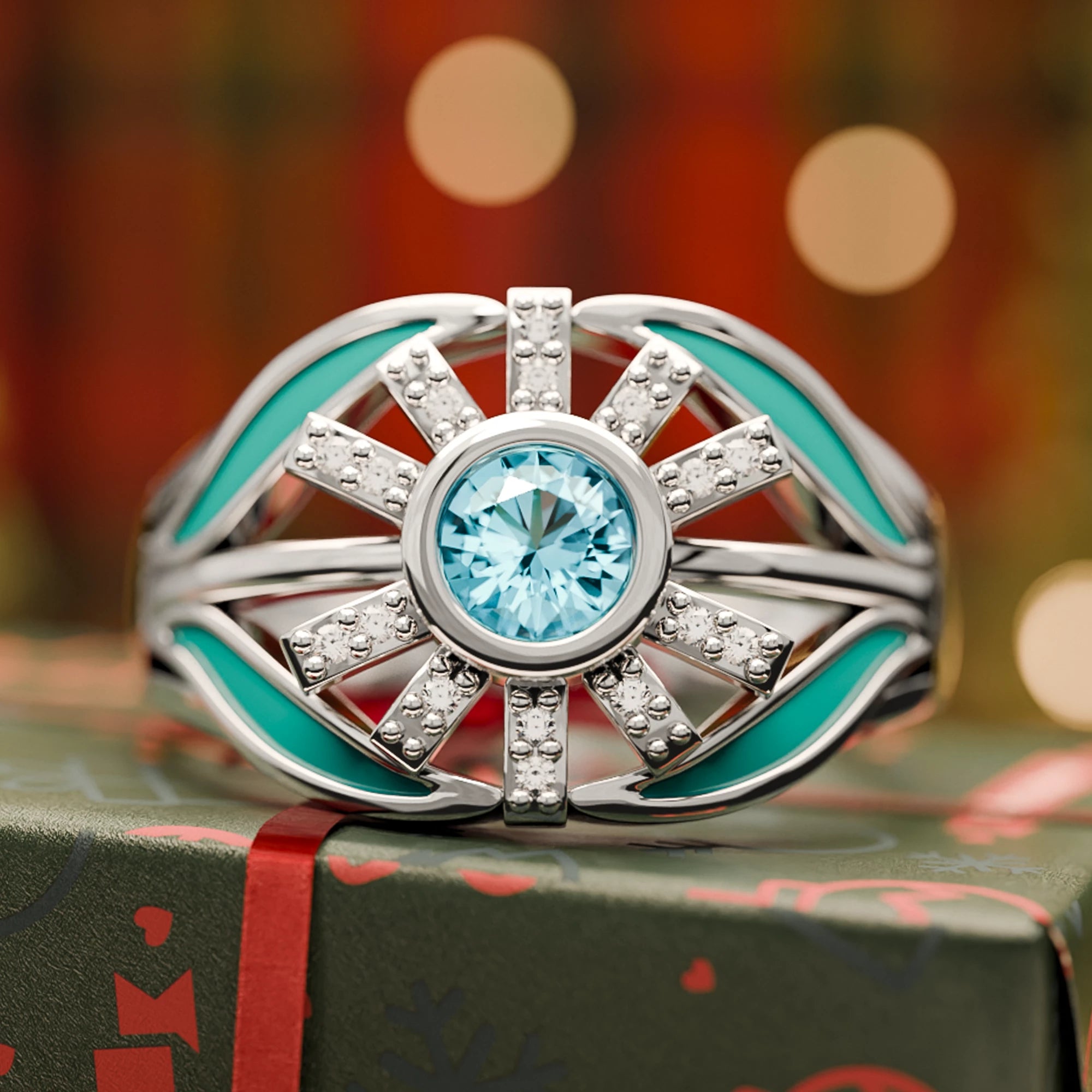 Radiant Sunburst Ring - Aquamarine - Serene Western