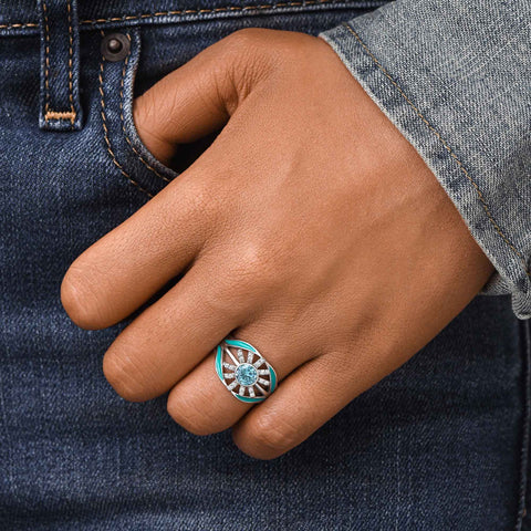 Radiant Sunburst Ring - Aquamarine