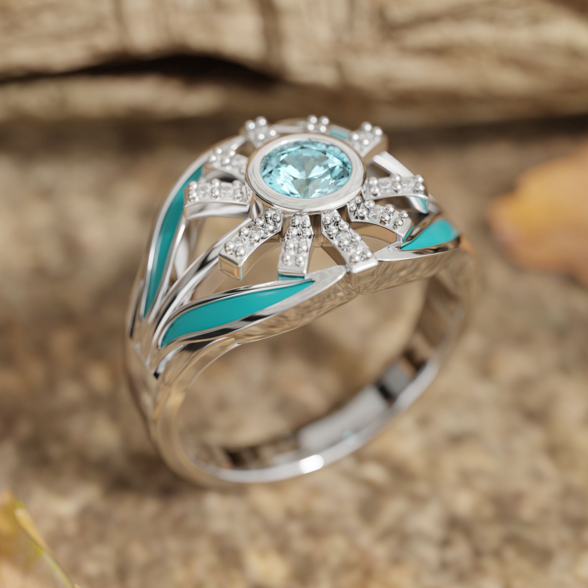 Radiant Sunburst Ring - Aquamarine - Serene Western