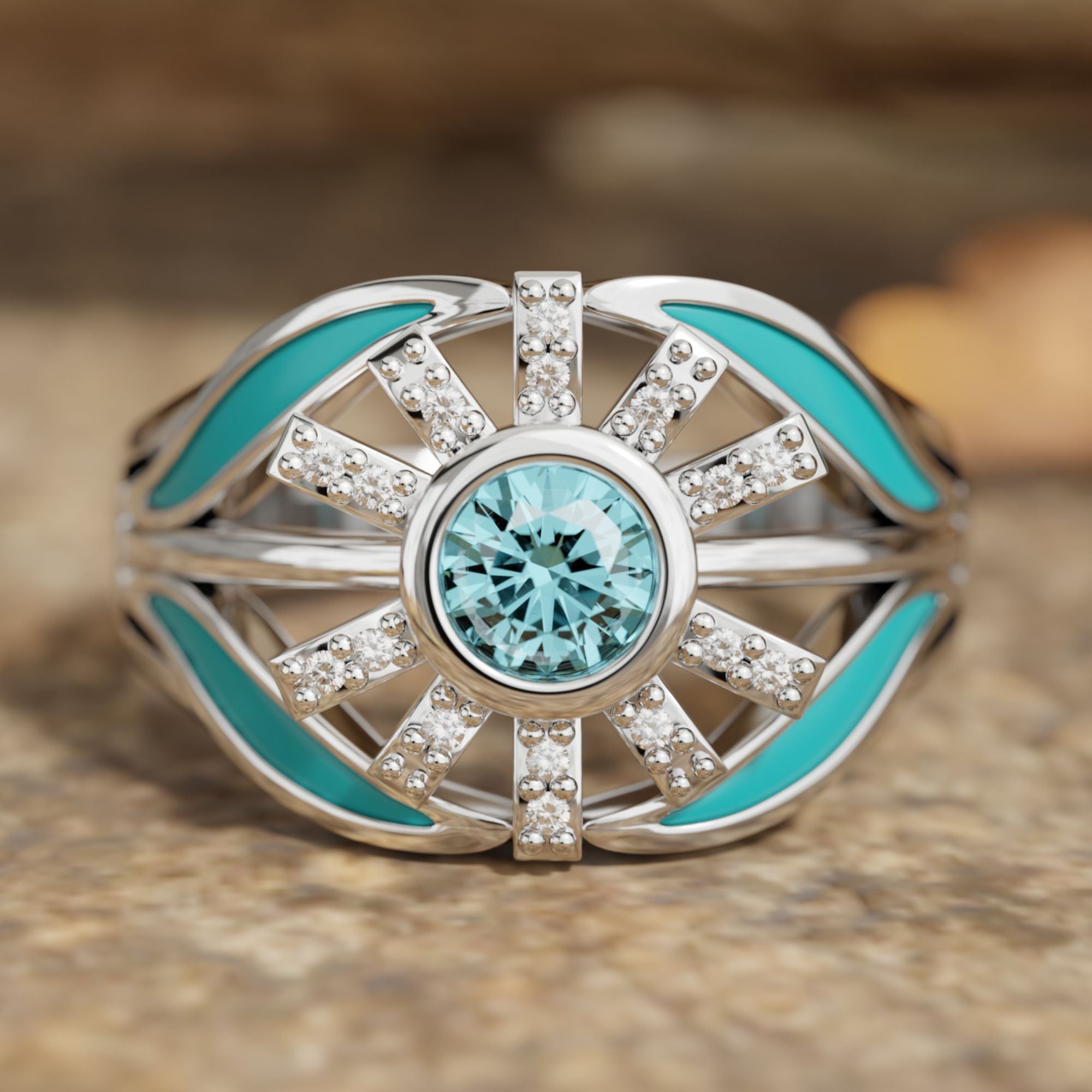 Radiant Sunburst Ring - Aquamarine - Serene Western