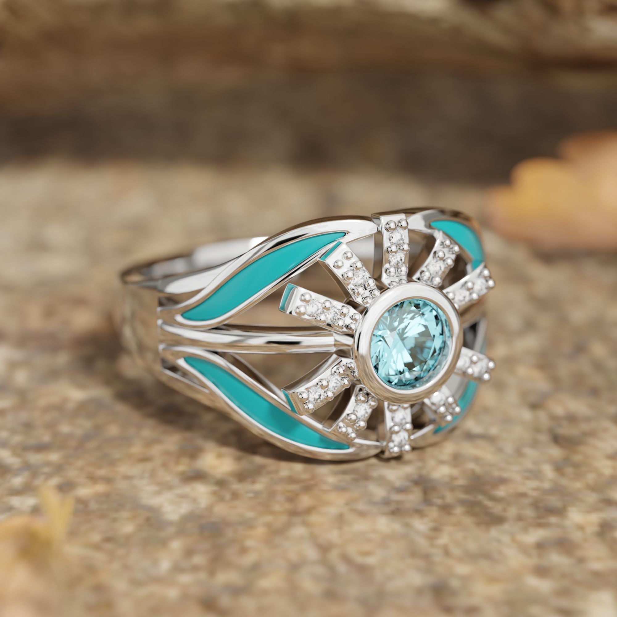 Radiant Sunburst Ring - Aquamarine - Serene Western