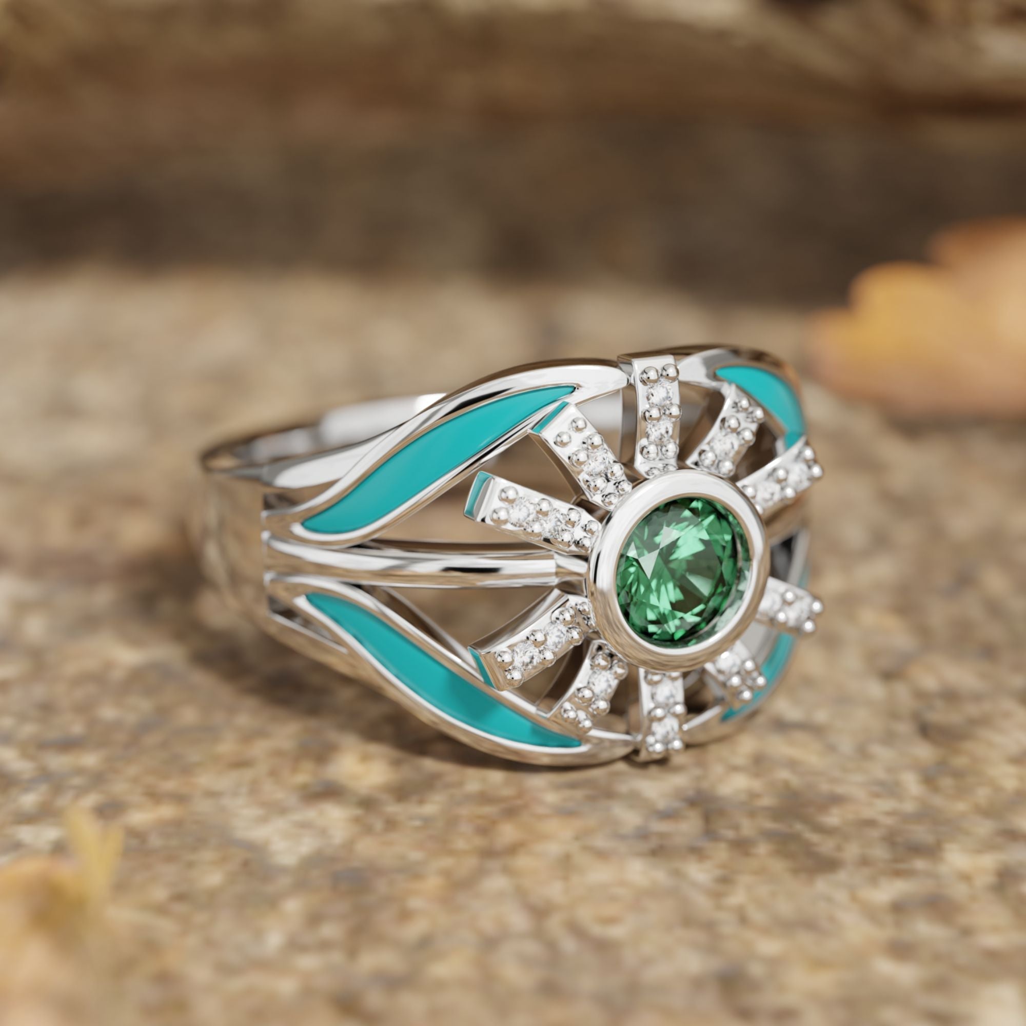 Radiant Sunburst Ring - Emerald - Serene Western