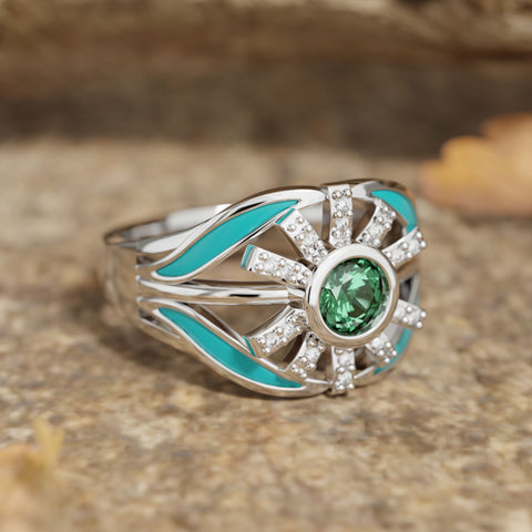 Radiant Sunburst Ring - Emerald