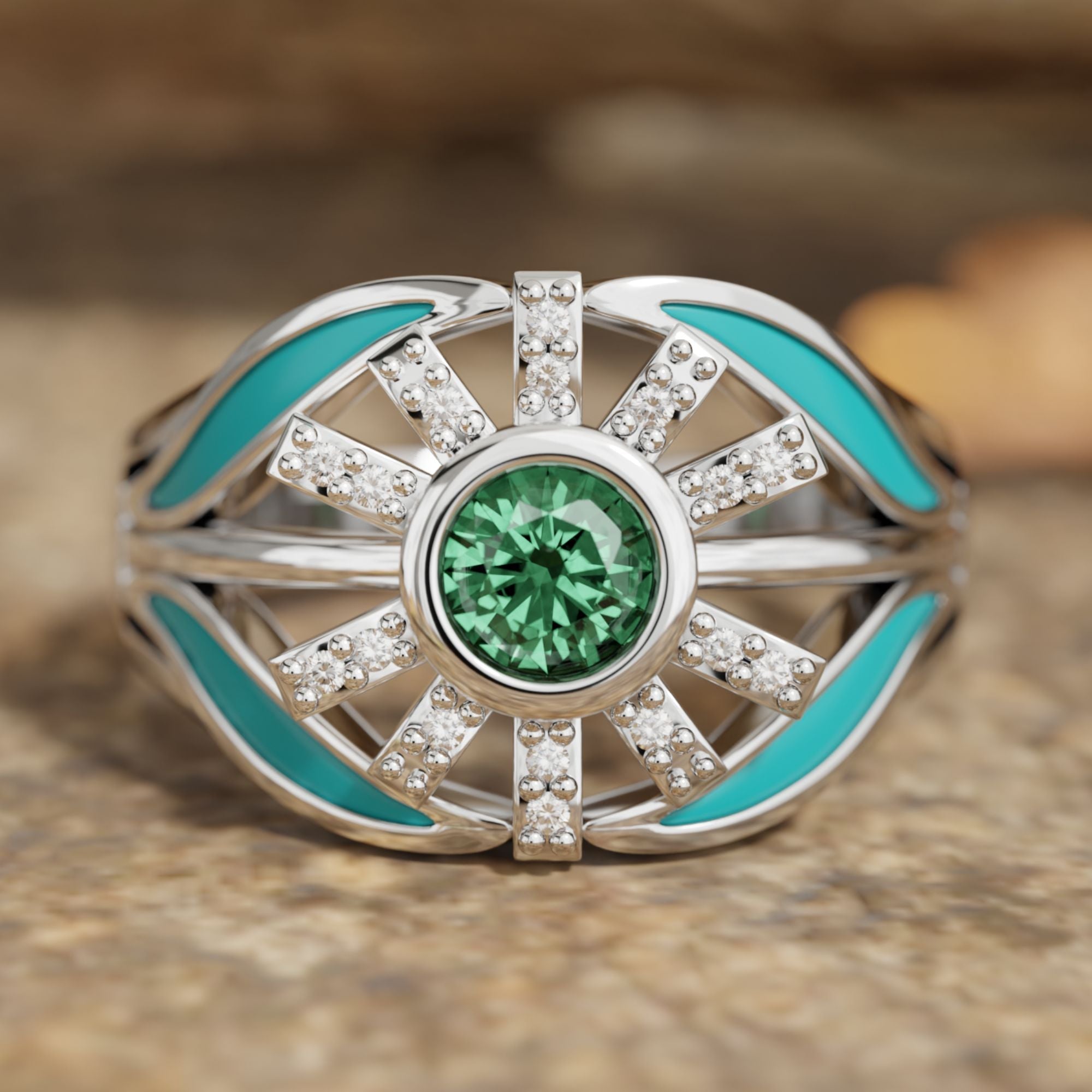 Radiant Sunburst Ring - Emerald - Serene Western