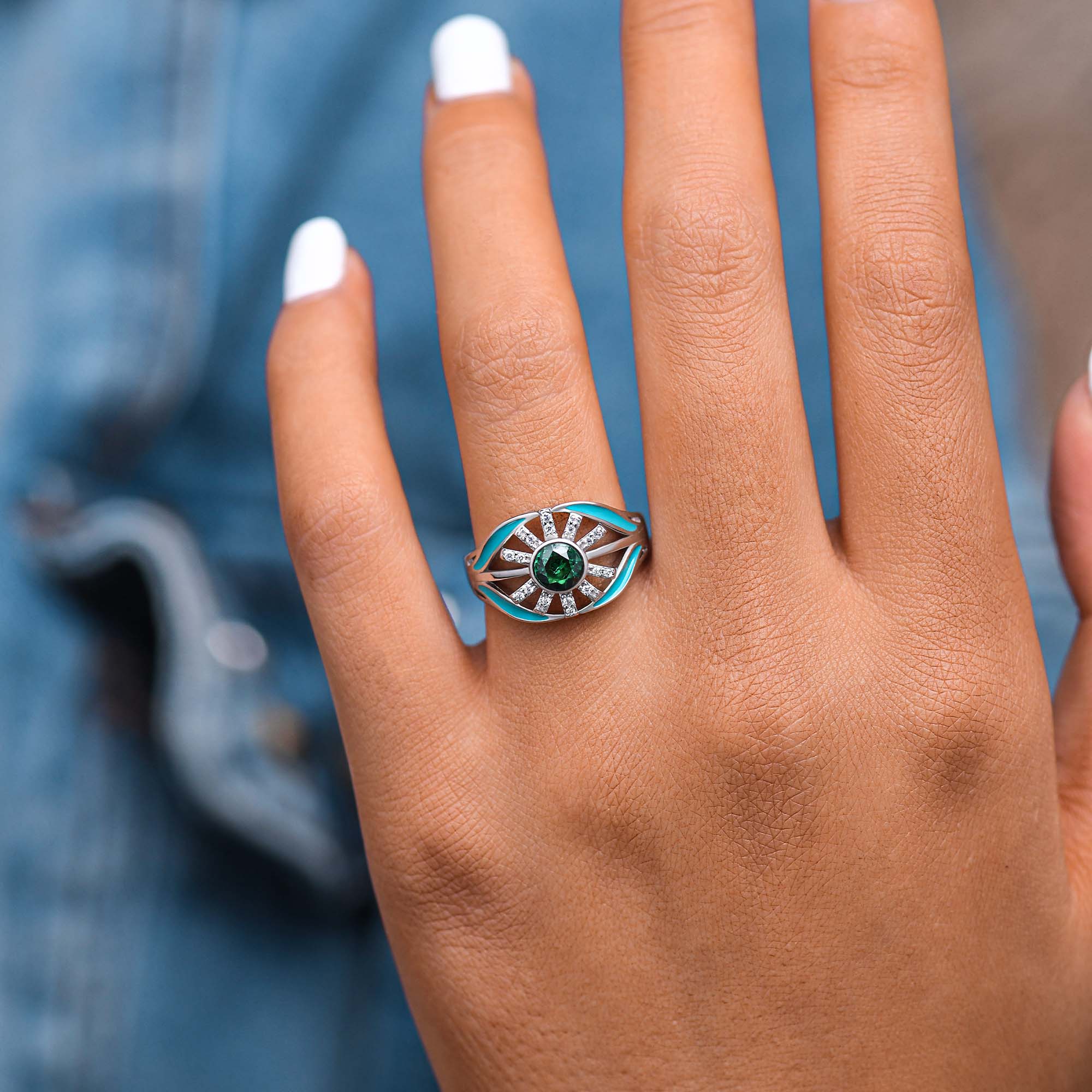 Radiant Sunburst Ring - Emerald - Serene Western