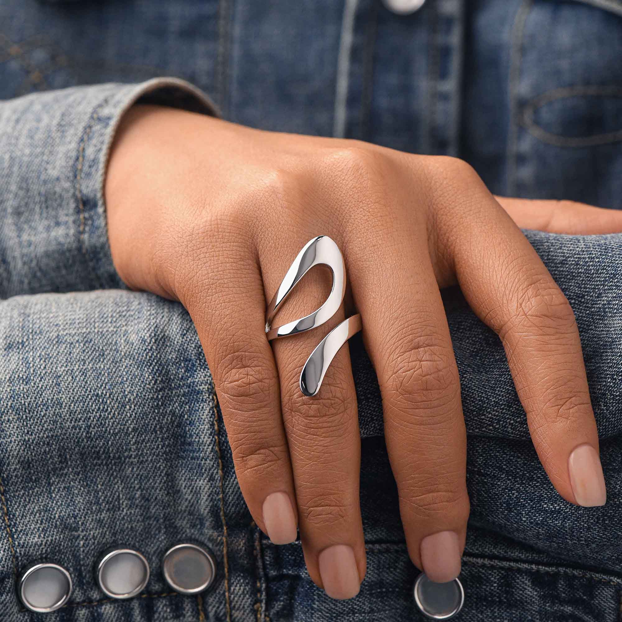 Sleek Asymmetrical Metal Ring - Serene Western