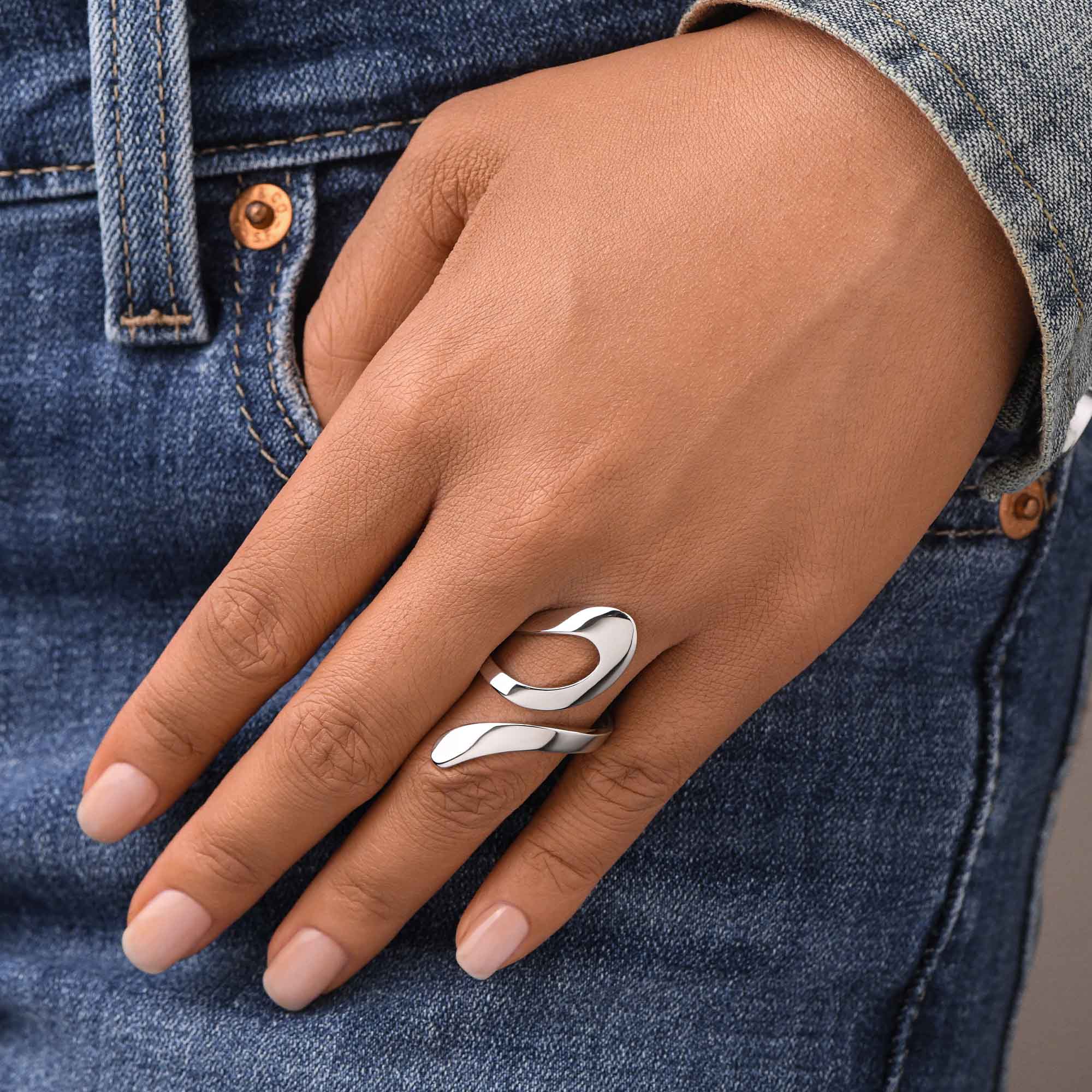 Sleek Asymmetrical Metal Ring - Serene Western