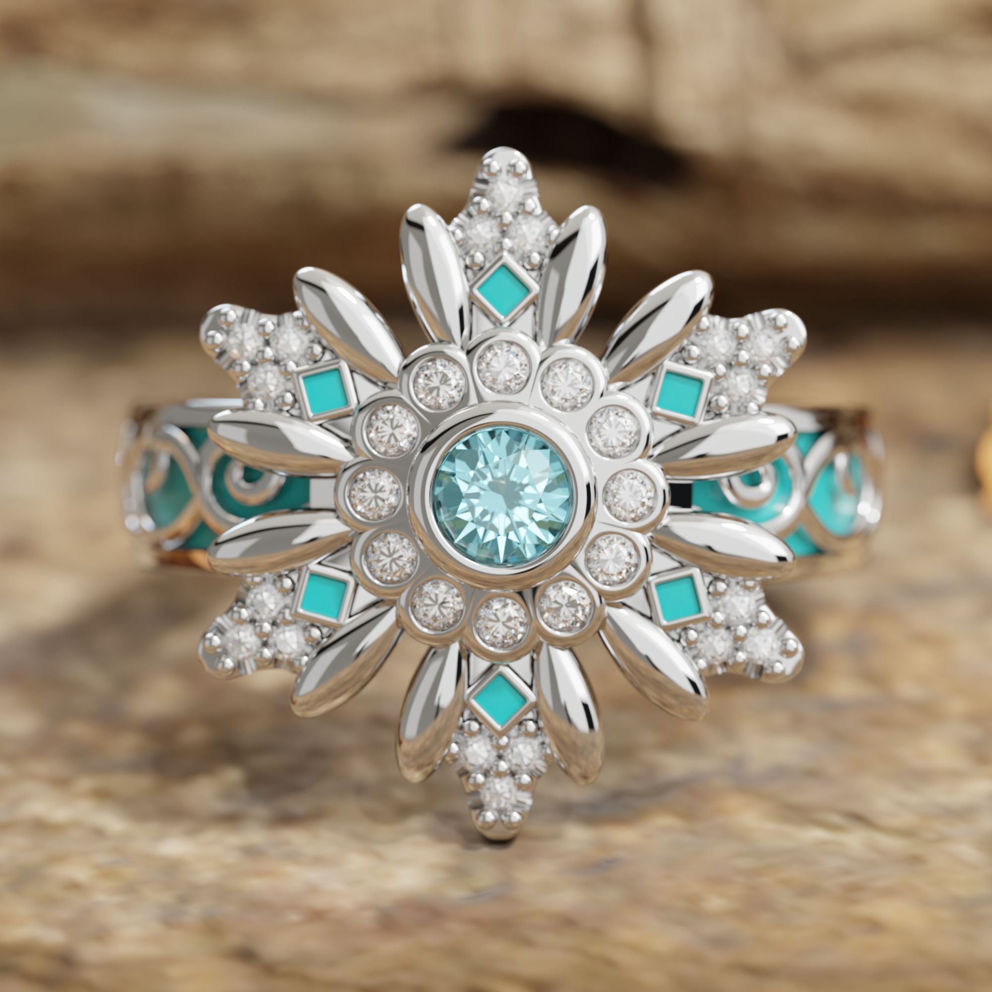 Snowbound Mystery Ring - Aquamarine - Serene Western