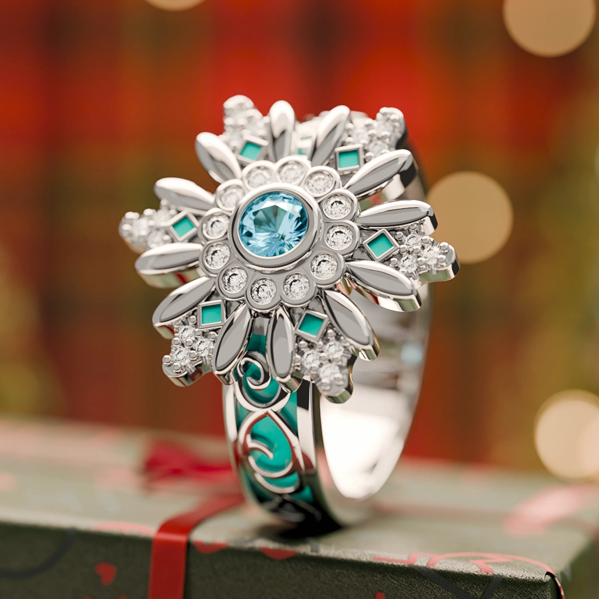 Snowbound Mystery Ring - Aquamarine - Serene Western