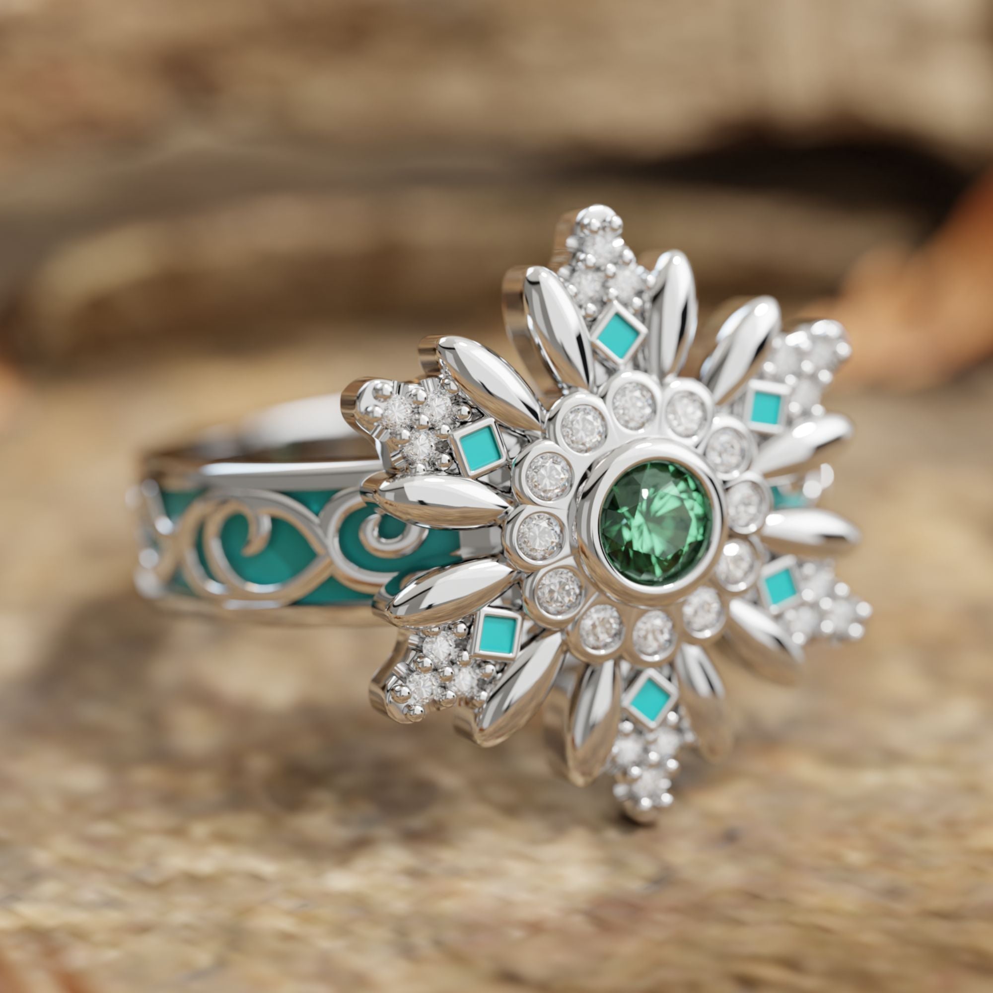 Snowbound Mystery Ring - Emerald - Serene Western