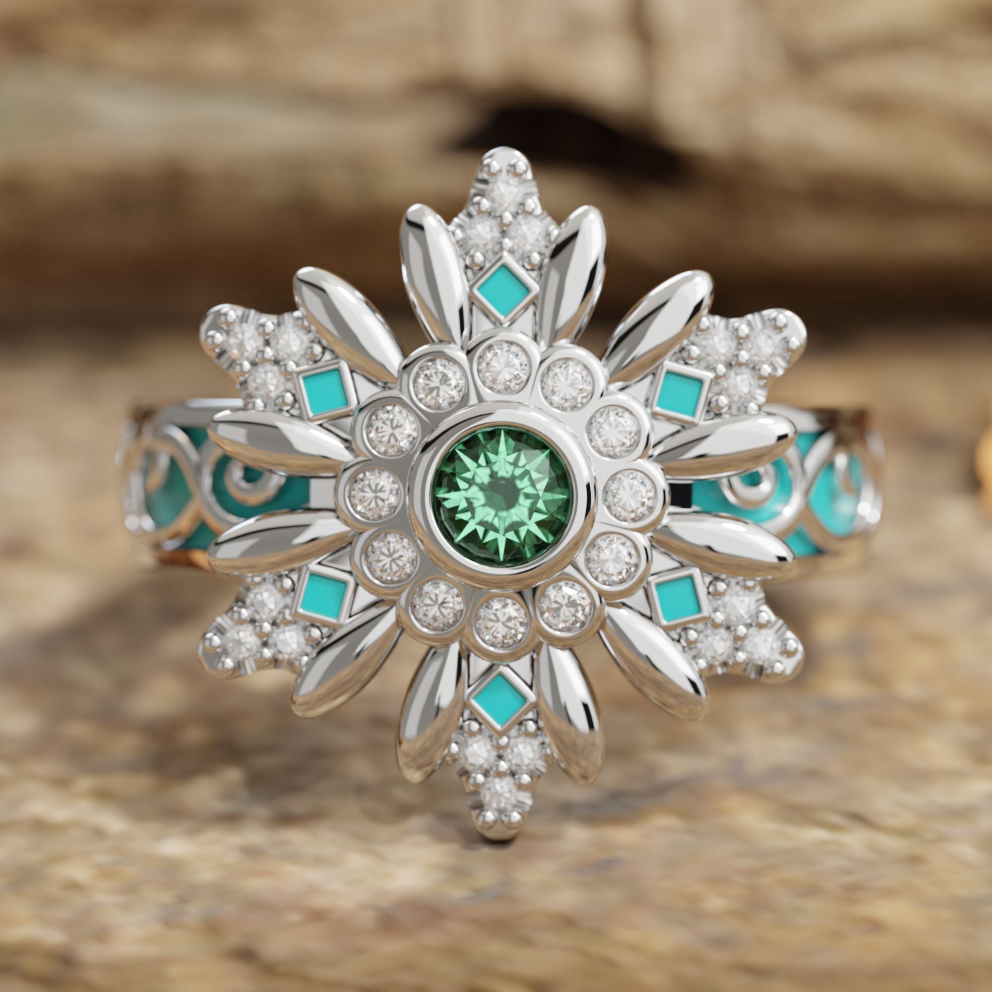 Snowbound Mystery Ring - Emerald - Serene Western