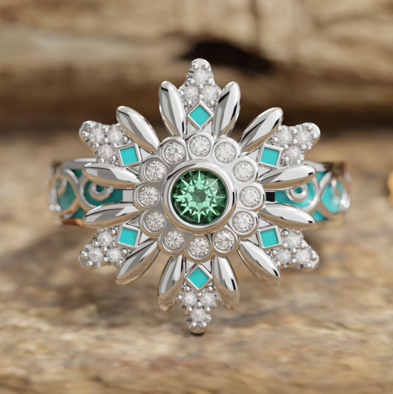 Snowbound Mystery Ring - Emerald - Serene Western