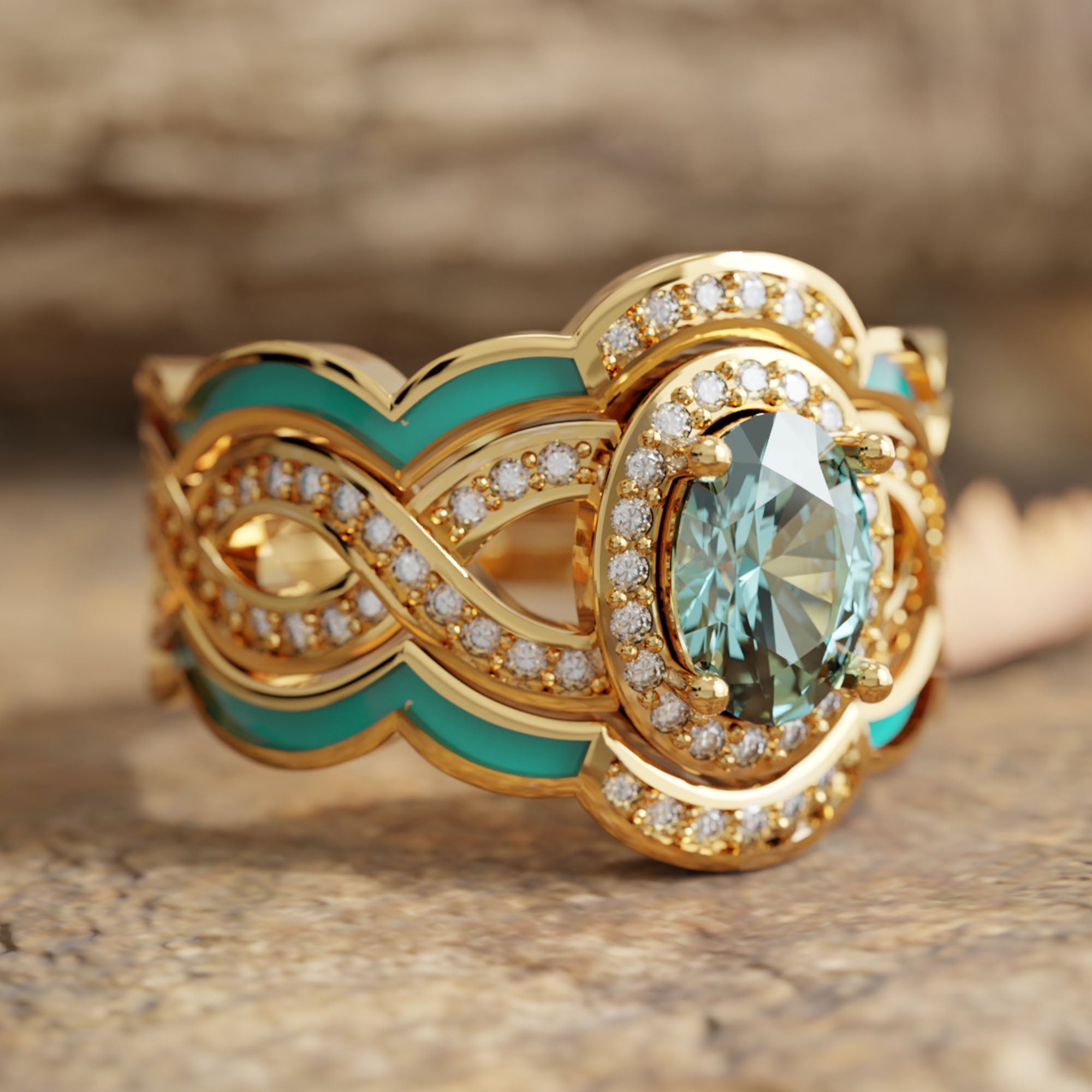 Sunset Canyons Ring - Aquamarine - Serene Western