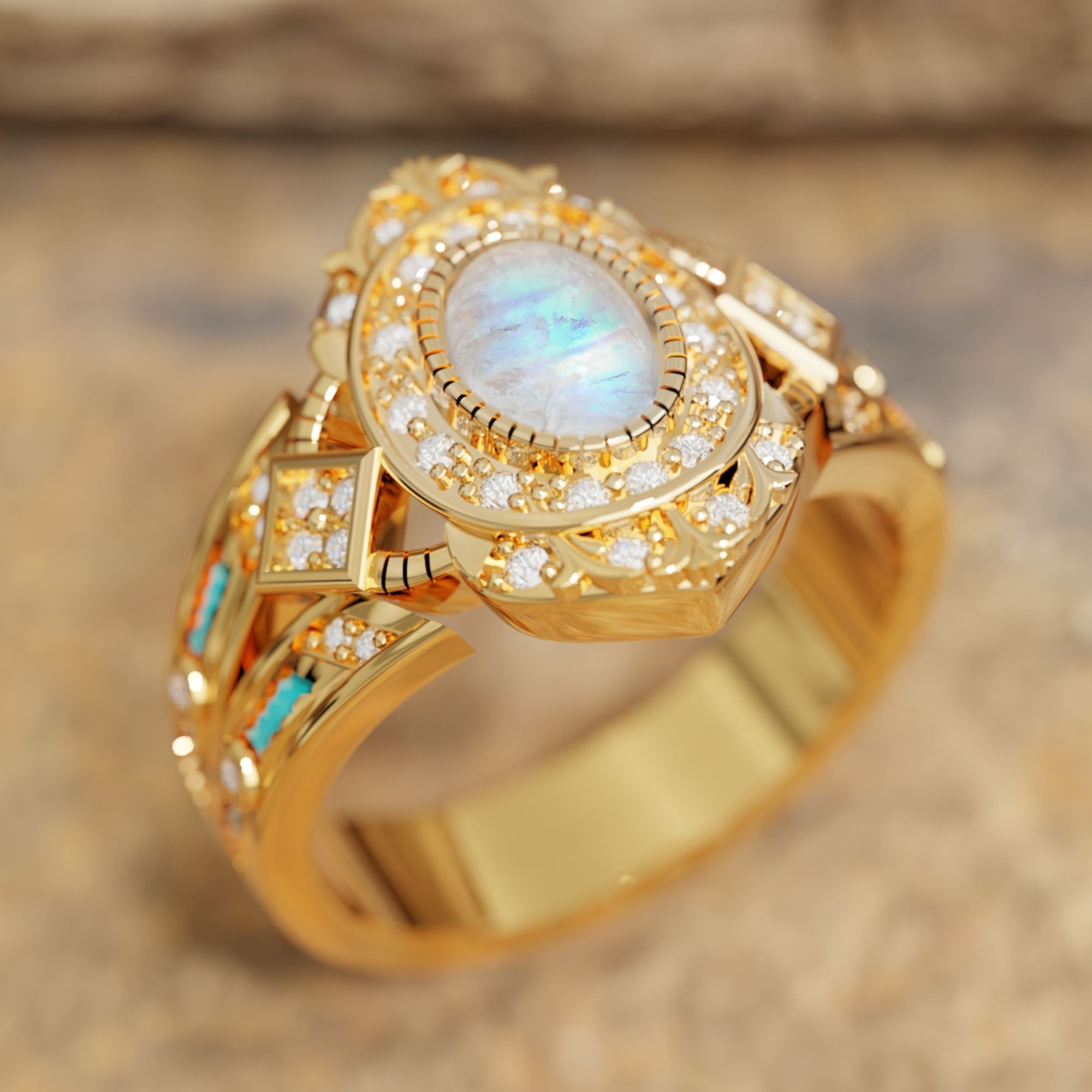 Warrior's Glory Ring - Moonstone - Serene Western