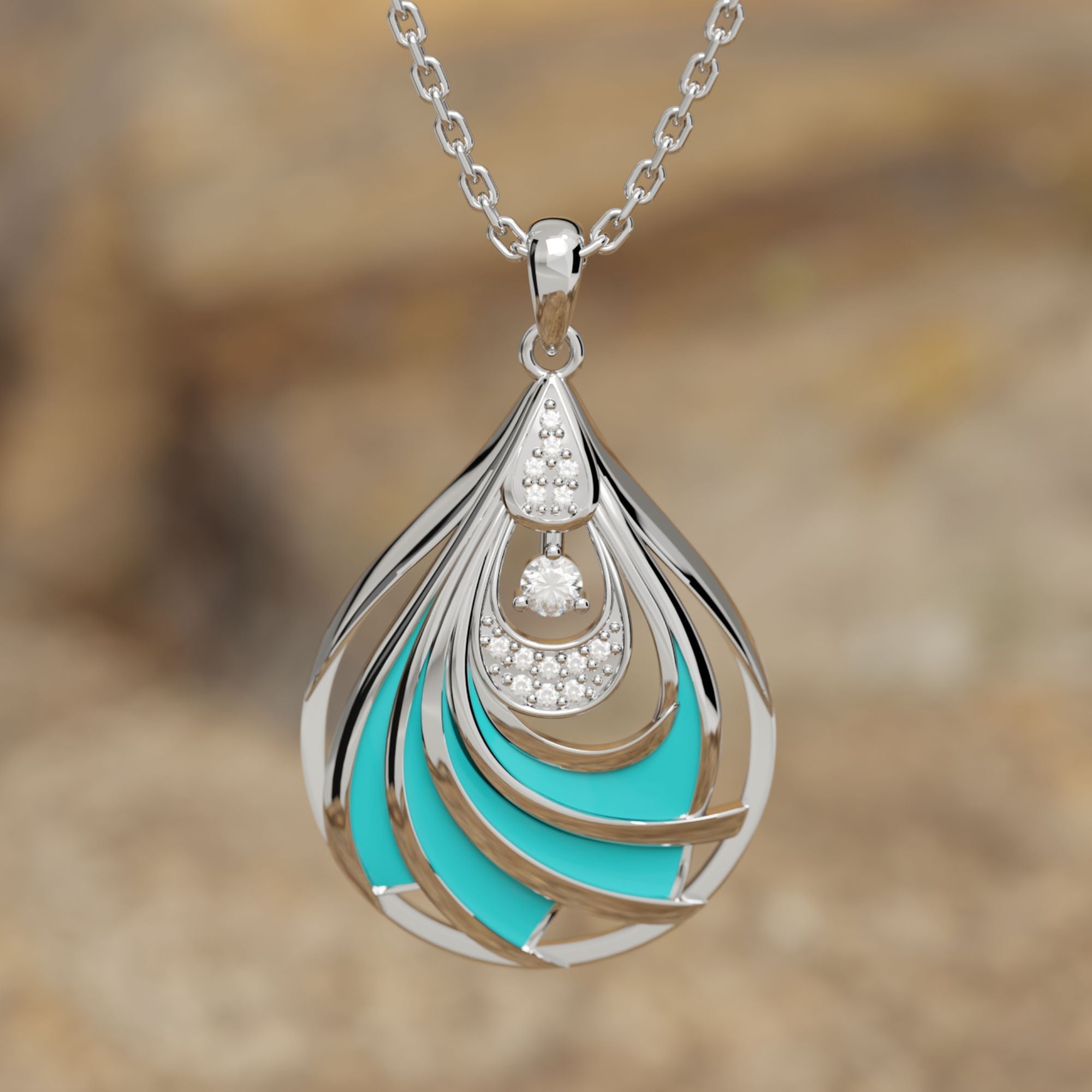 Large Sterling Silver Teardrop Turquoise Filigree Pendant shops Hallmarked GFJ