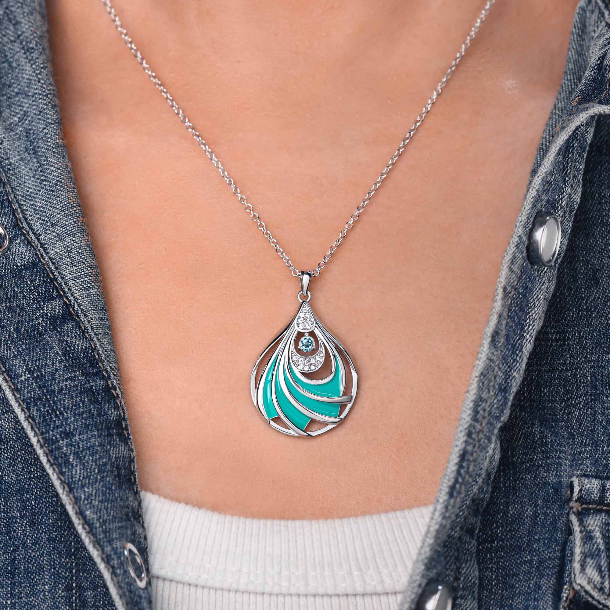 Zephyr Teardrop Necklace - Aquamarine - Serene Western