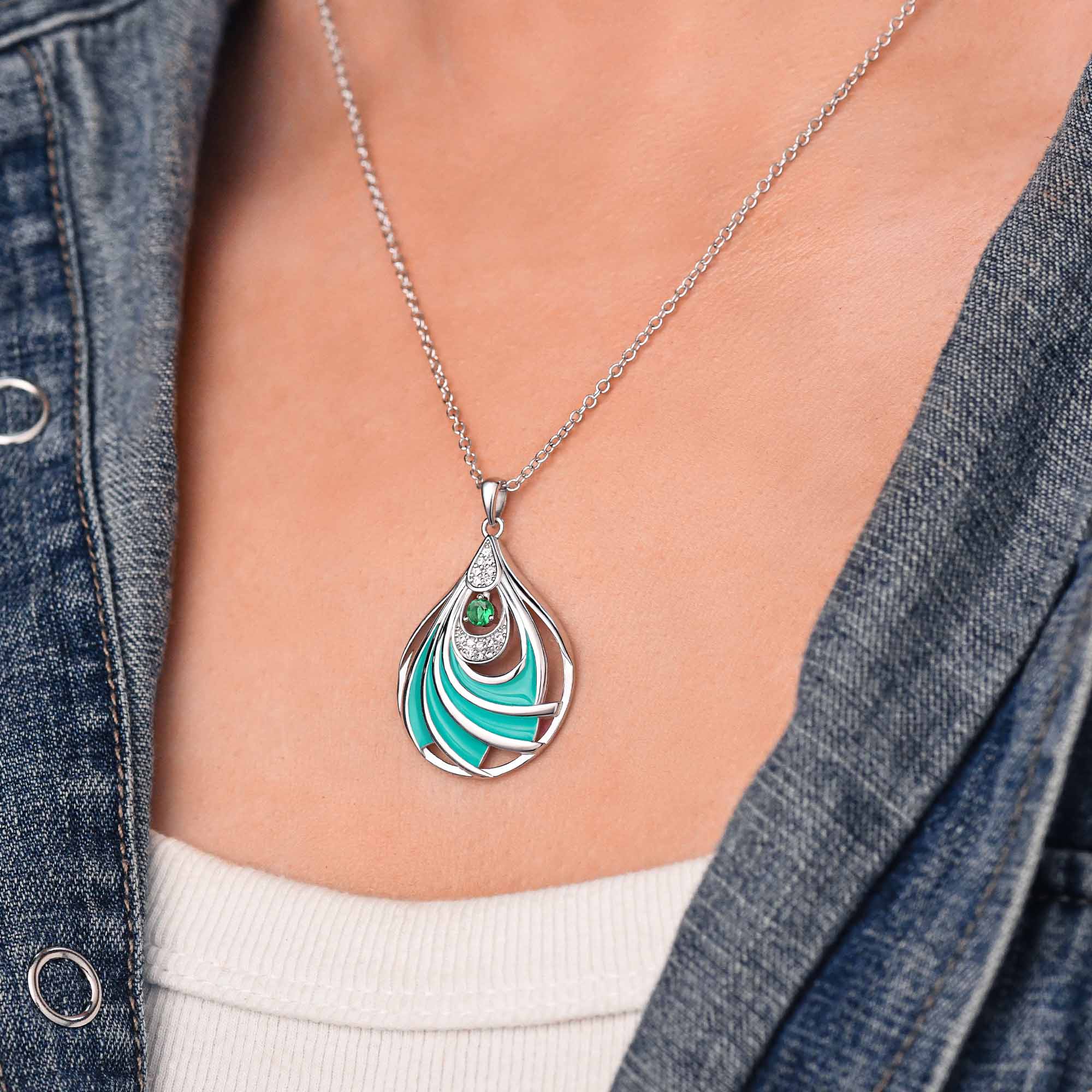 Zephyr Teardrop Necklace - Emerald - Serene Western